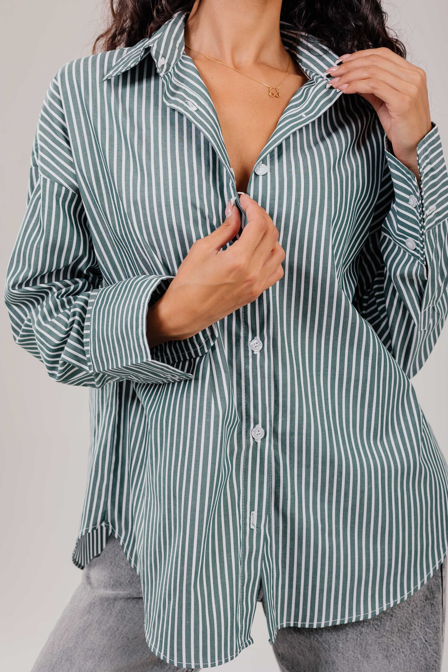 poplin olive shirt white stripe