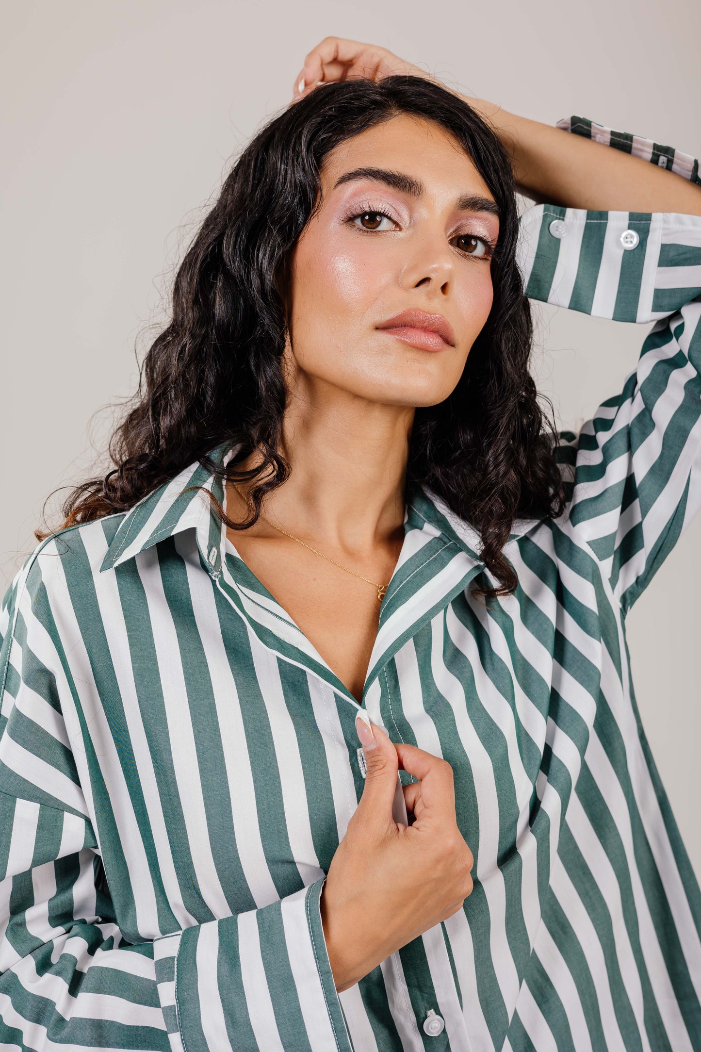 poplin shirt olive wide stripe