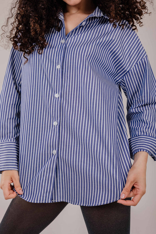 poplin navy shirt white stripe