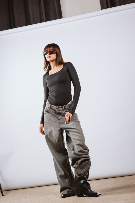 Square neck long sleeve bodysuit