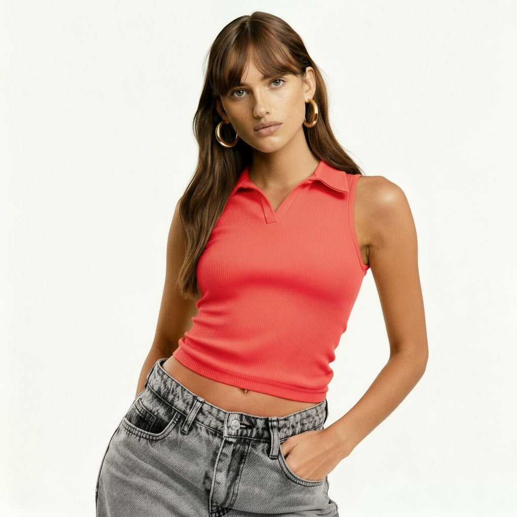 Ribbed Polo Sleeveless