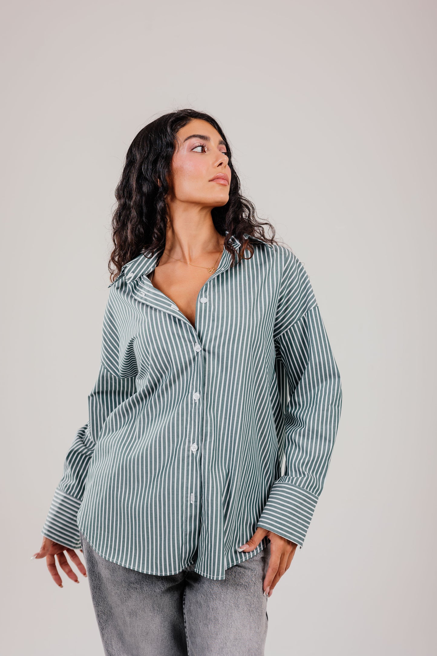Poplin Olive Shirt White Stripe