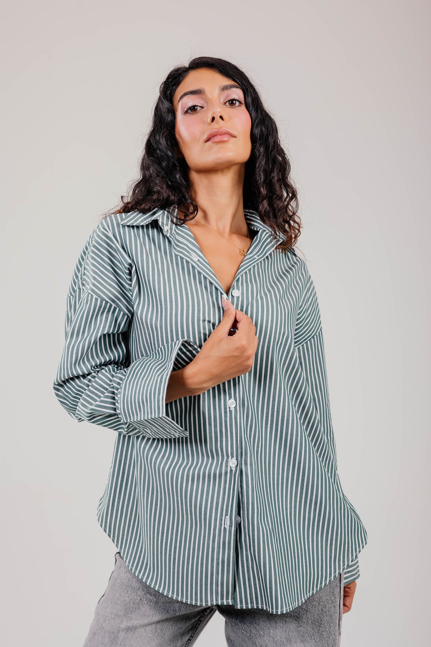Poplin Olive Shirt White Stripe