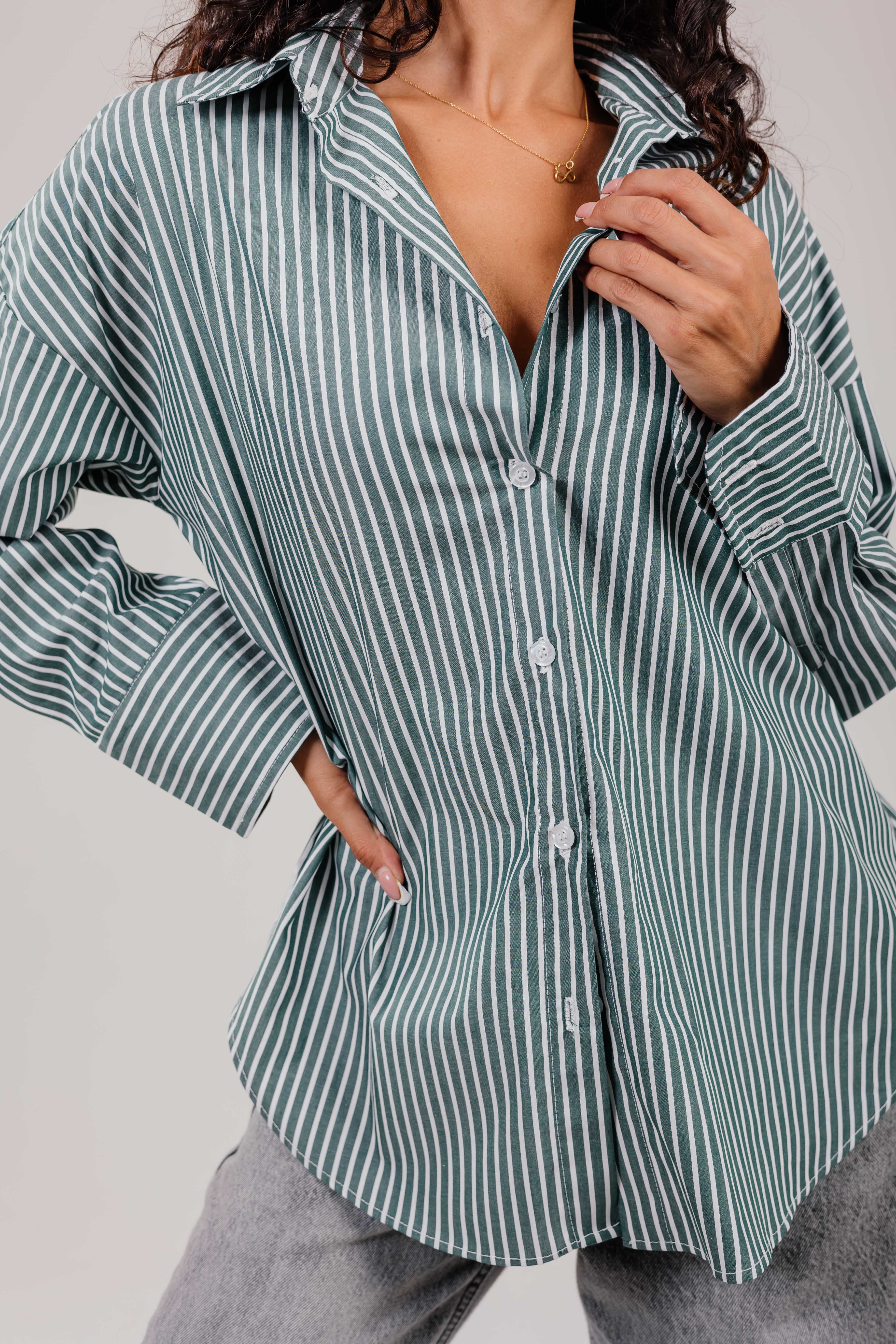 poplin olive shirt white stripe