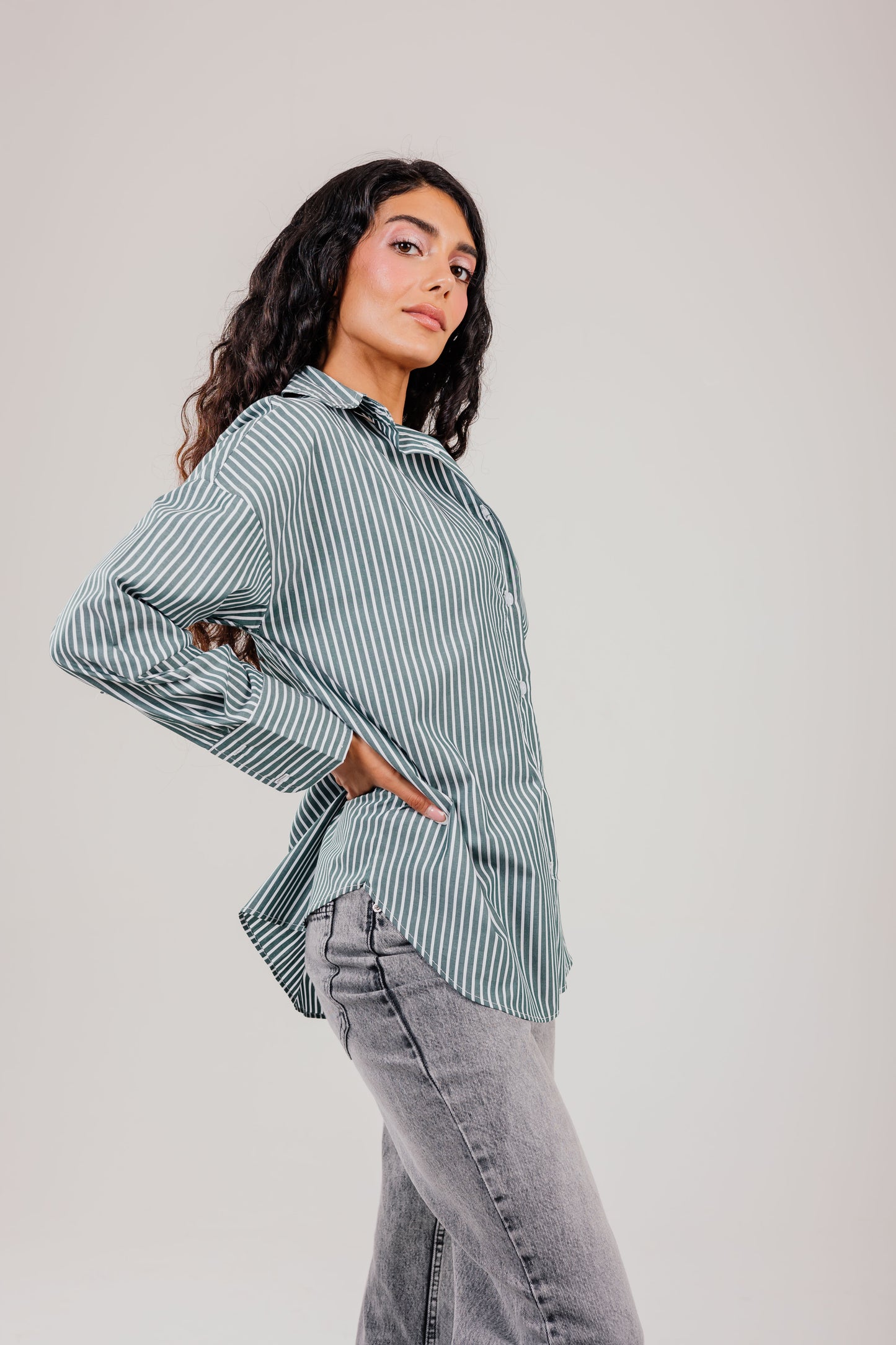Poplin Olive Shirt White Stripe