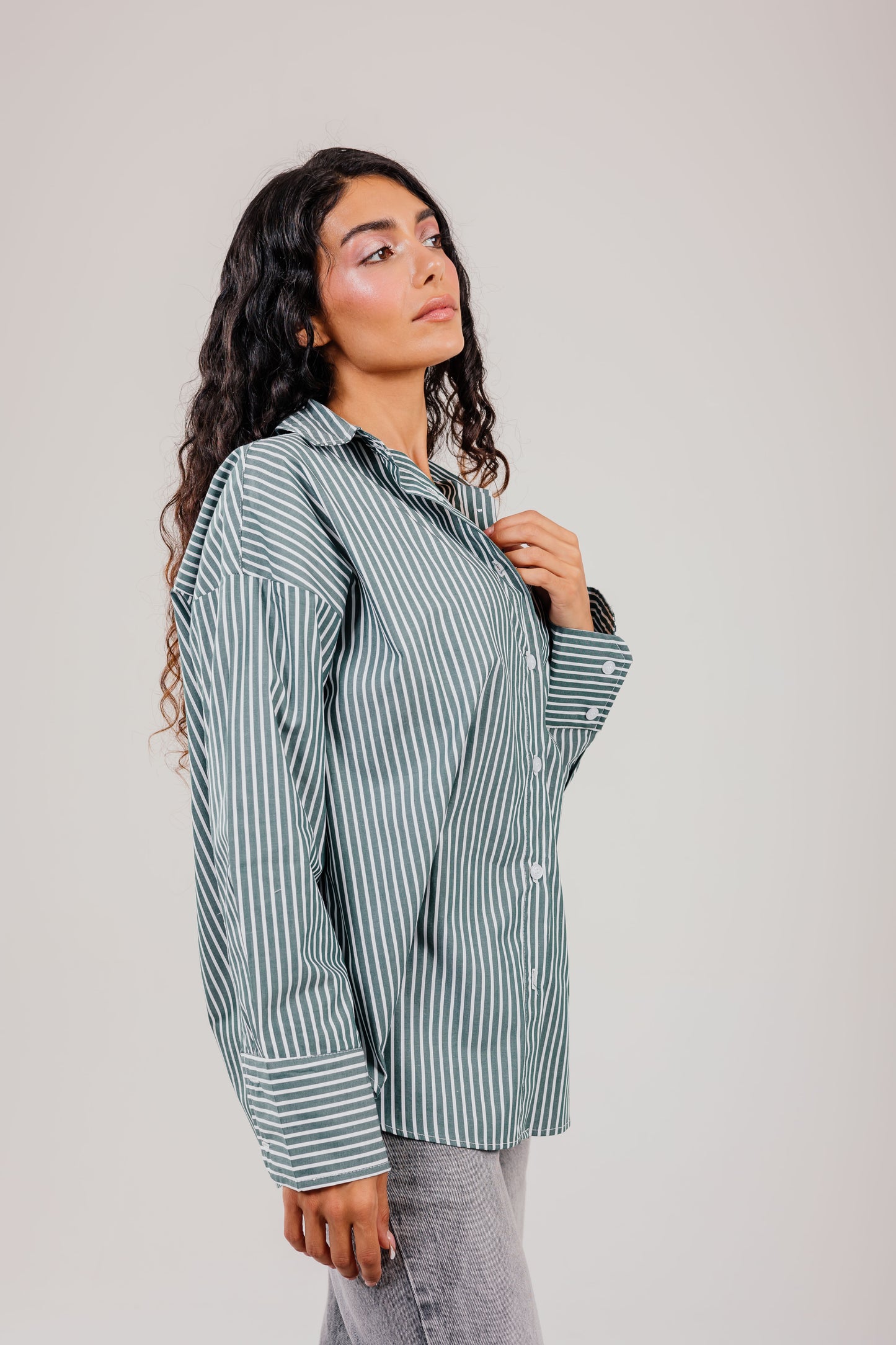Poplin Olive Shirt White Stripe