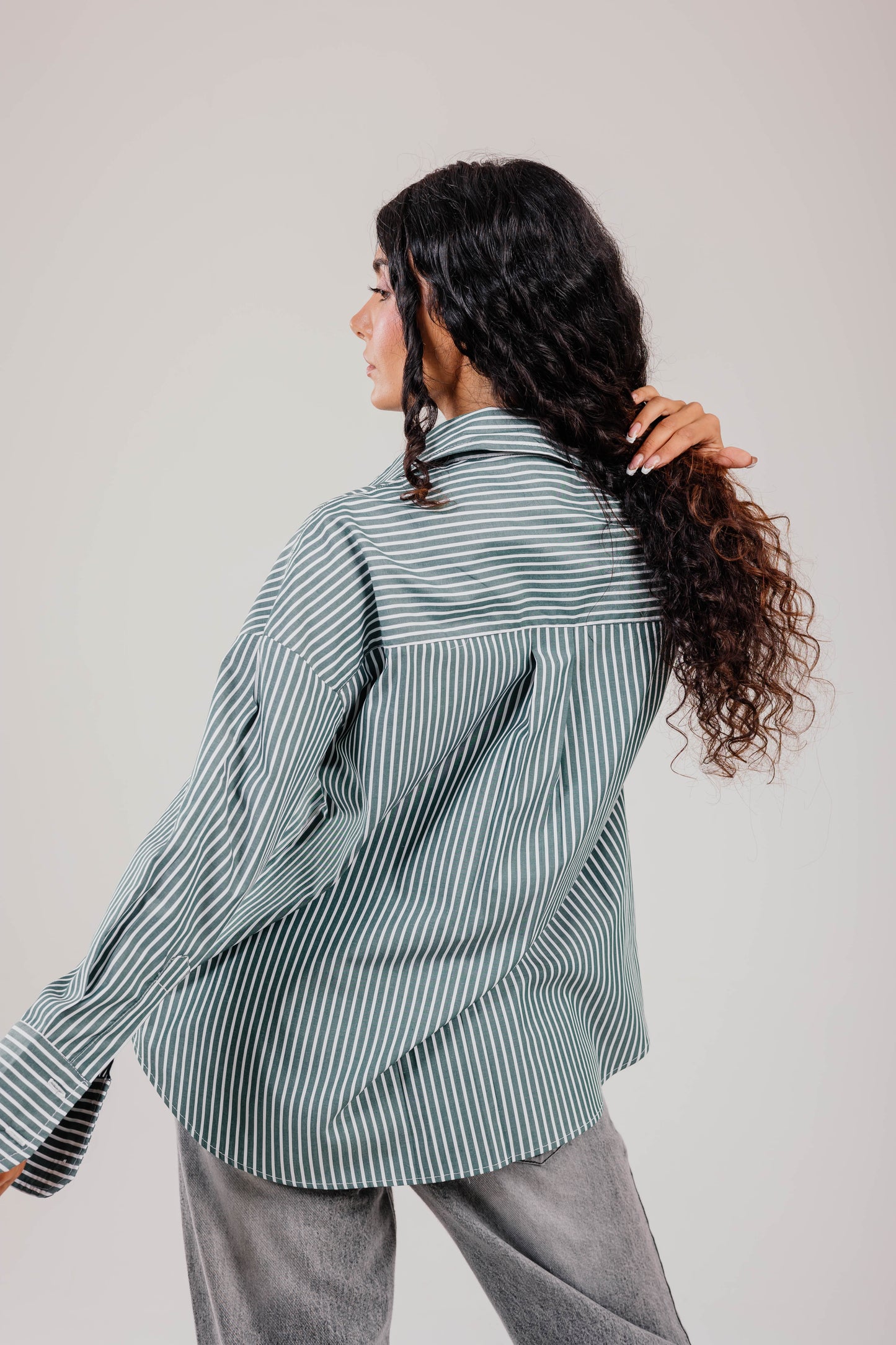Poplin Olive Shirt White Stripe