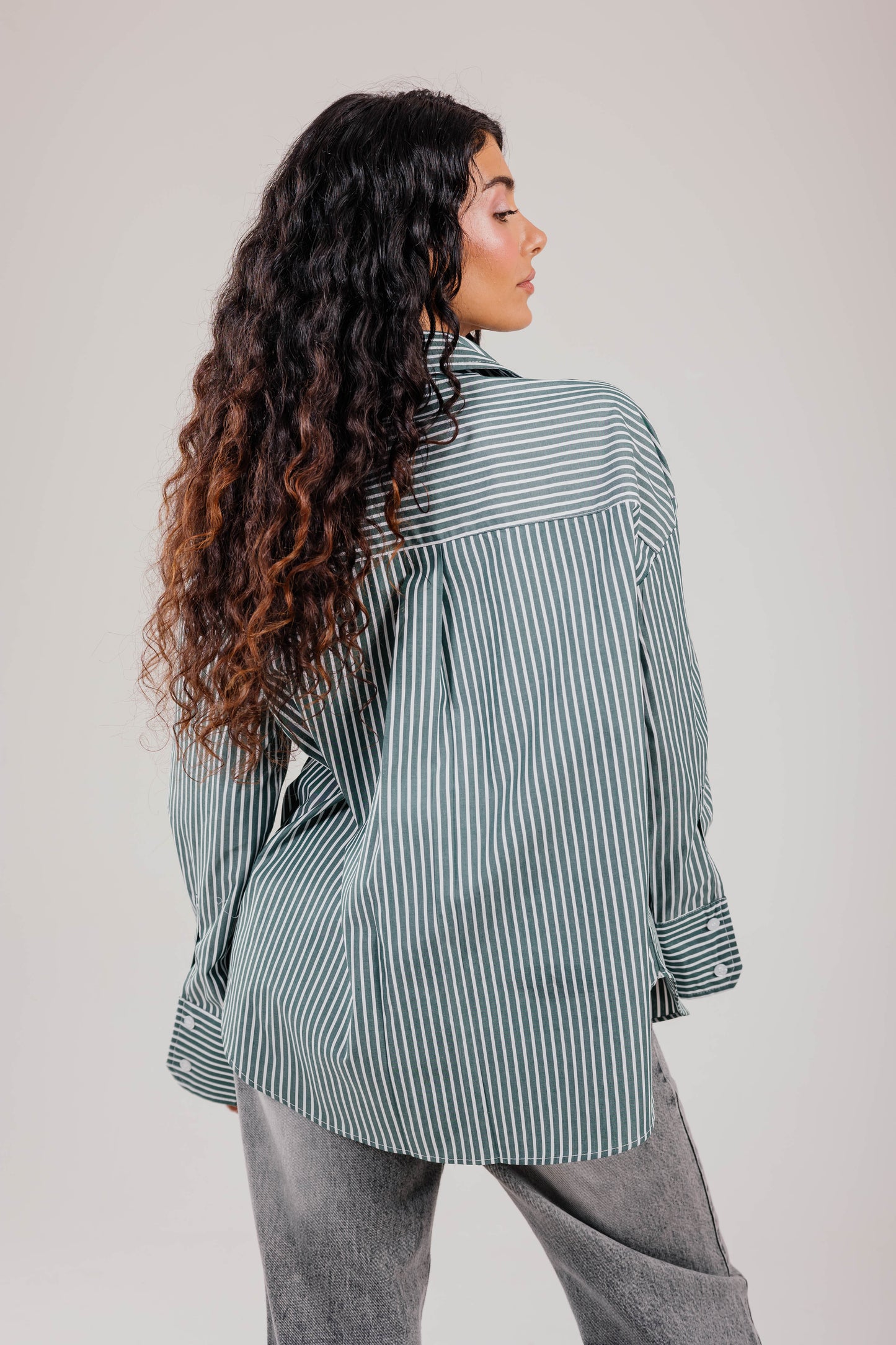 Poplin Olive Shirt White Stripe