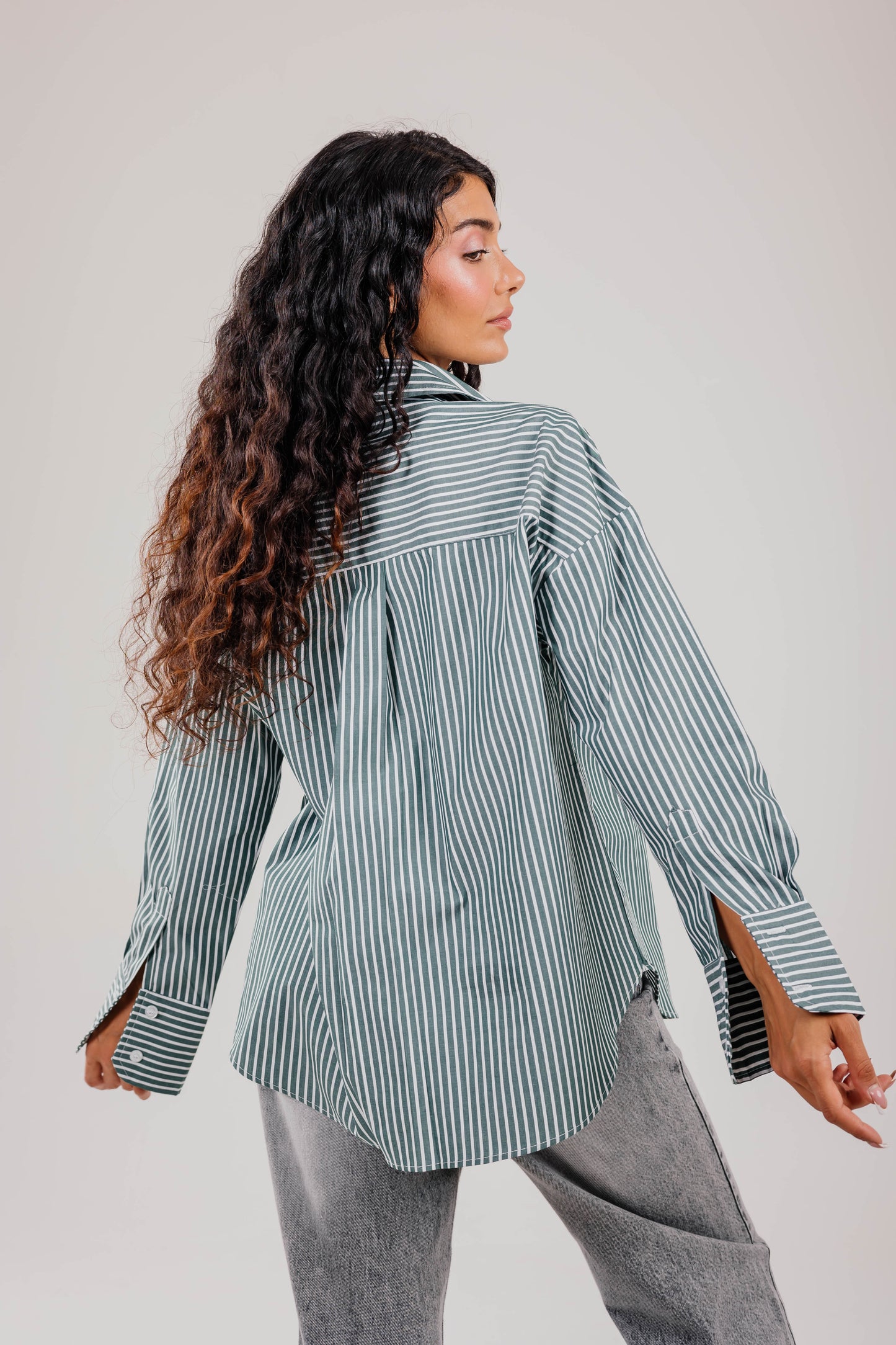 Poplin Olive Shirt White Stripe