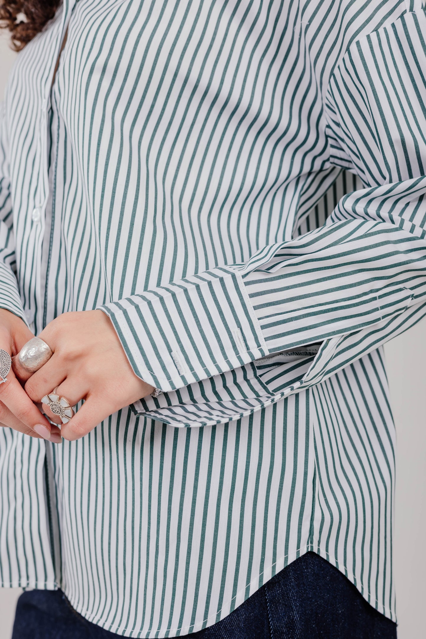 Poplin White Shirt Olive Stripe