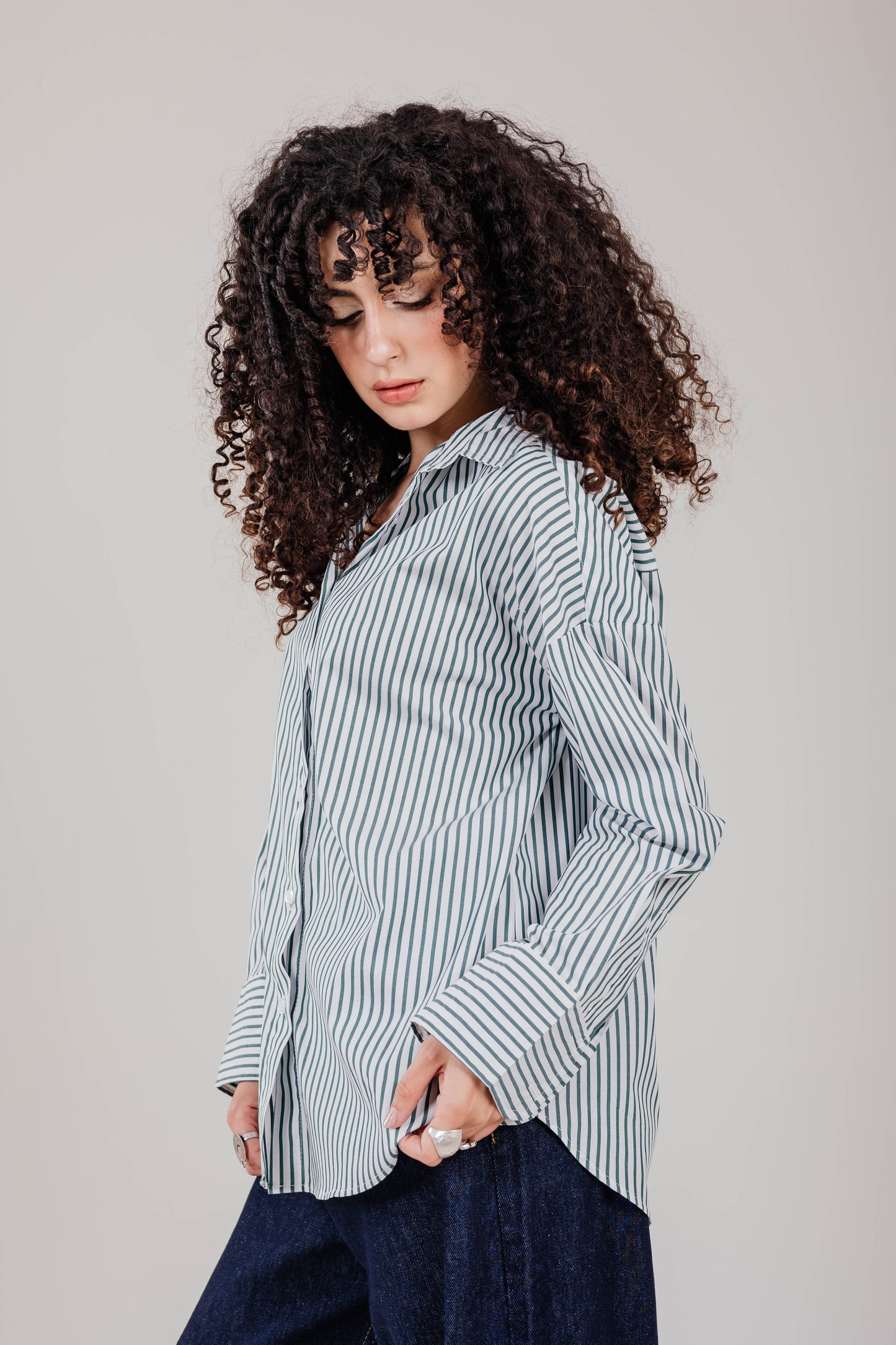 Poplin White Shirt Olive Stripe