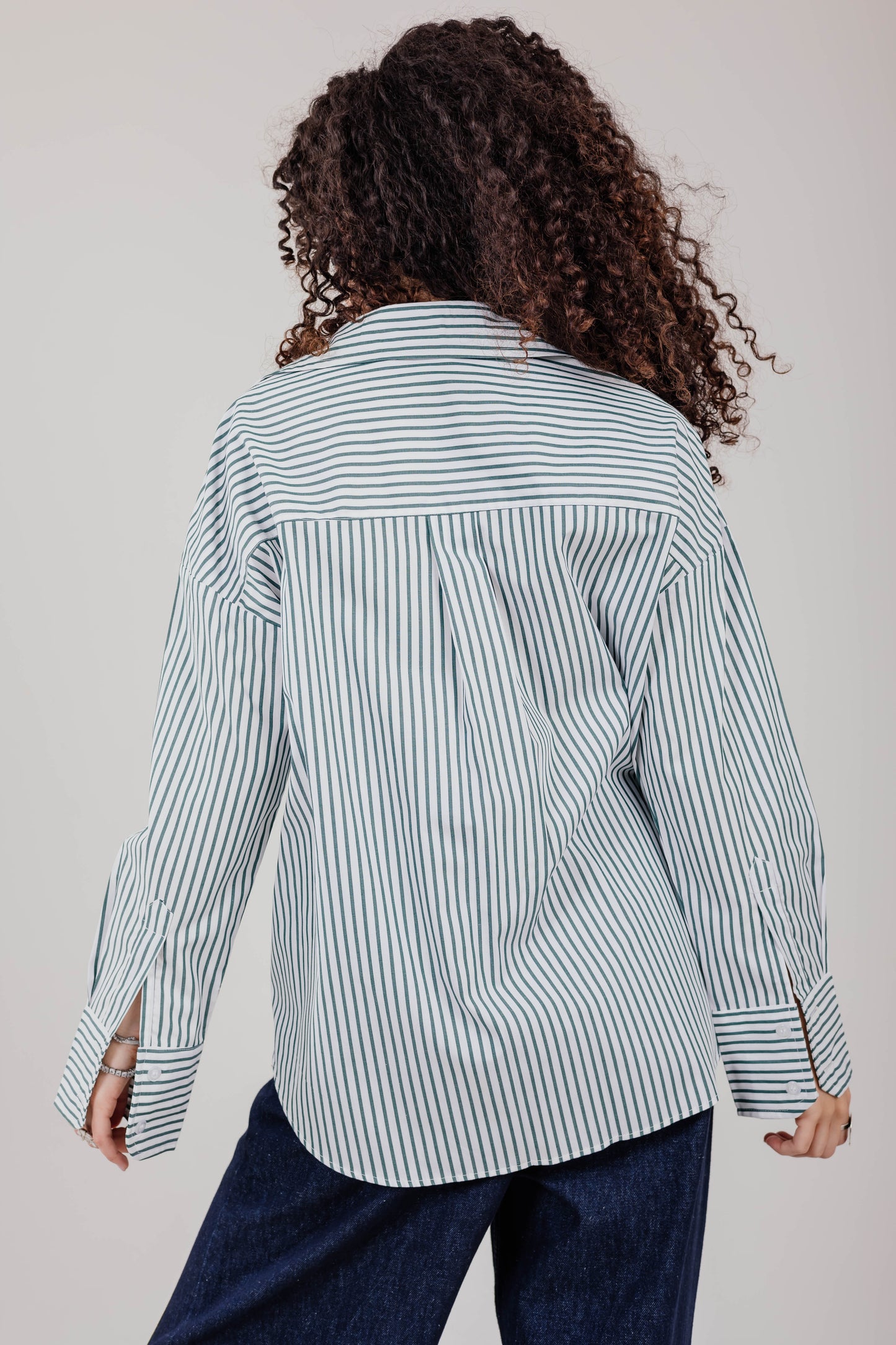 Poplin White Shirt Olive Stripe
