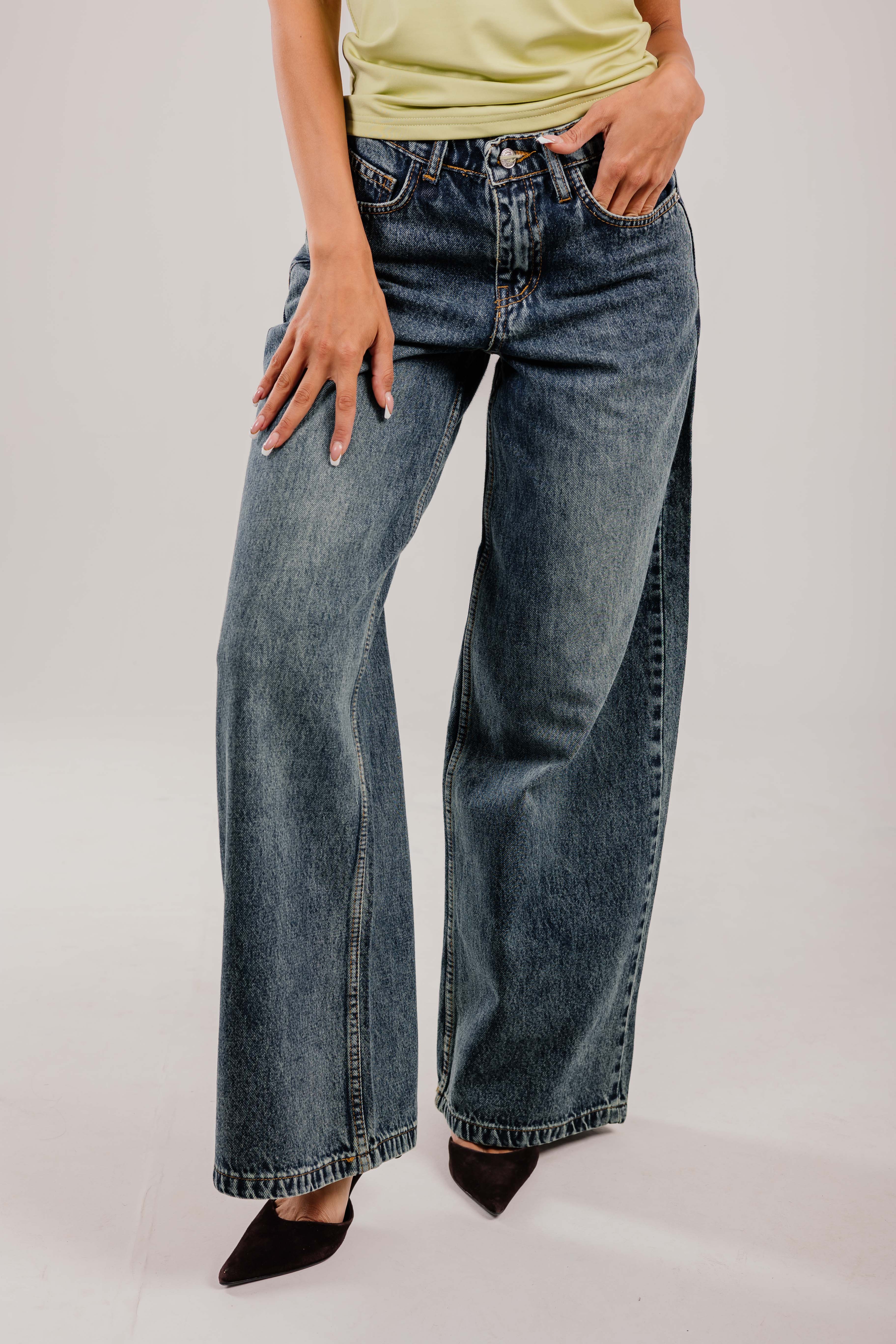 Wide-Leg Denim Dirty Washed