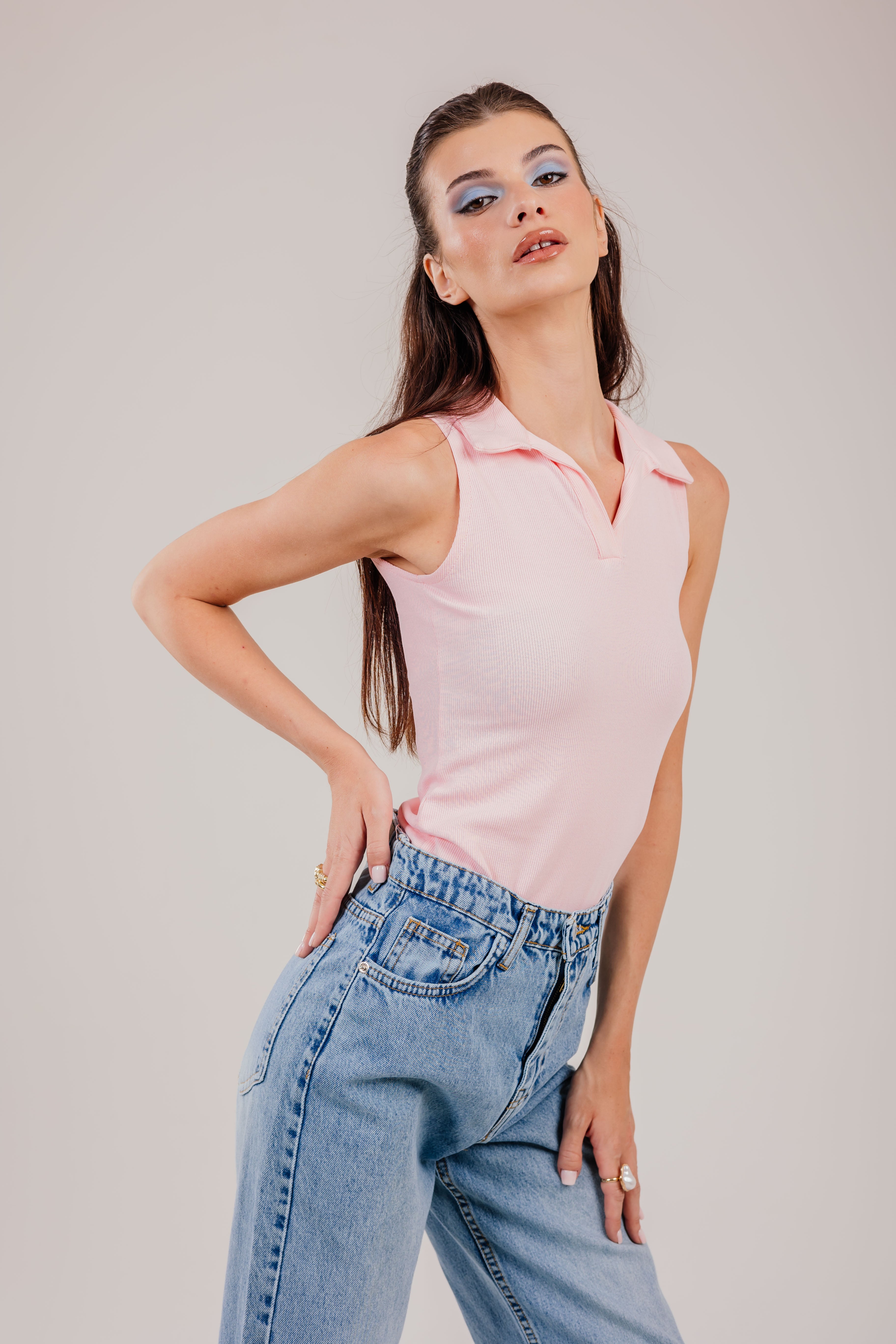 Ribbed Polo Sleeveless