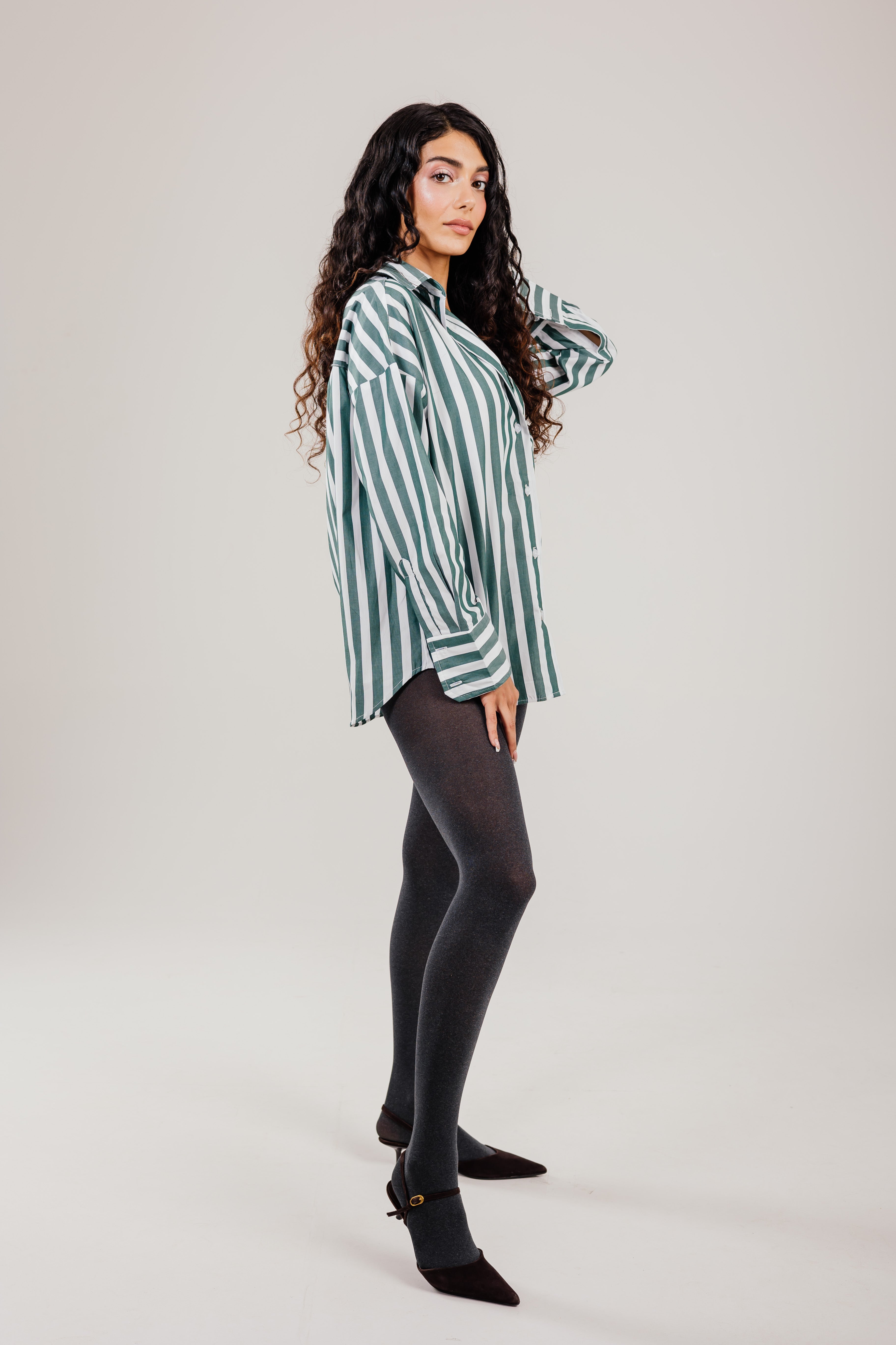 poplin shirt olive wide stripe