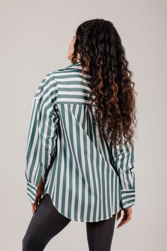 Poplin Shirt Olive Wide Stripe