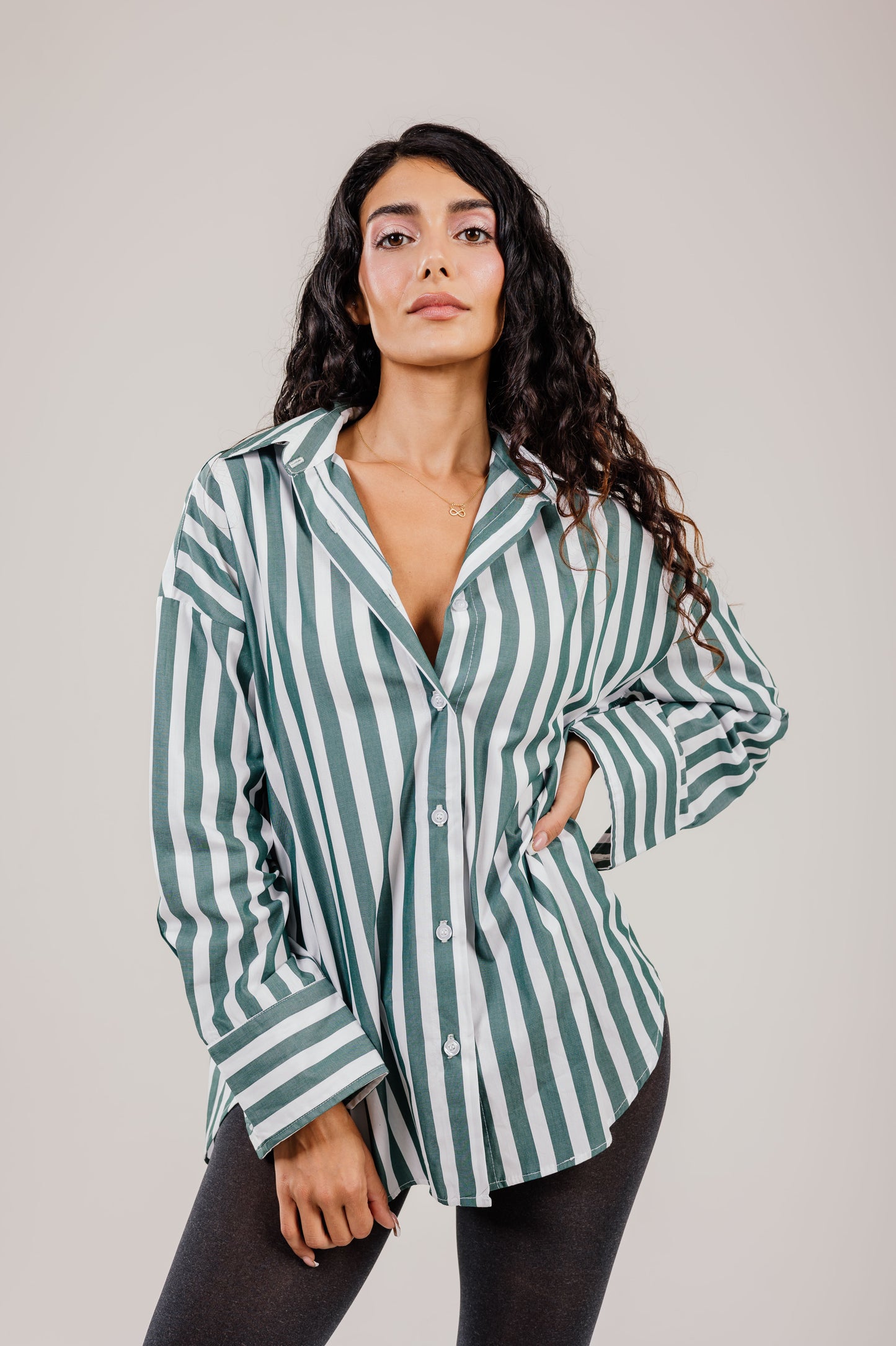 Poplin Shirt Olive Wide Stripe