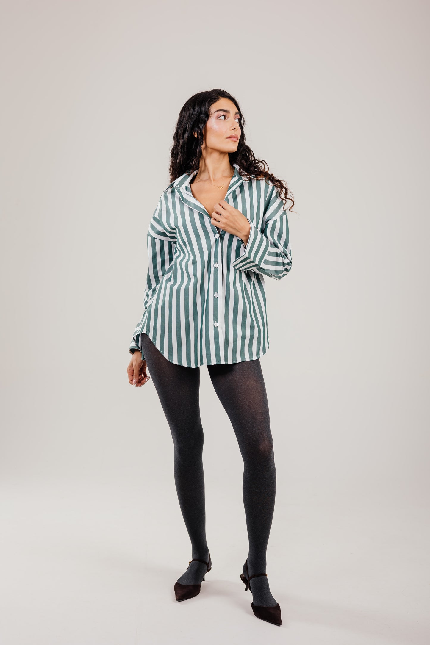 Poplin Shirt Olive Wide Stripe