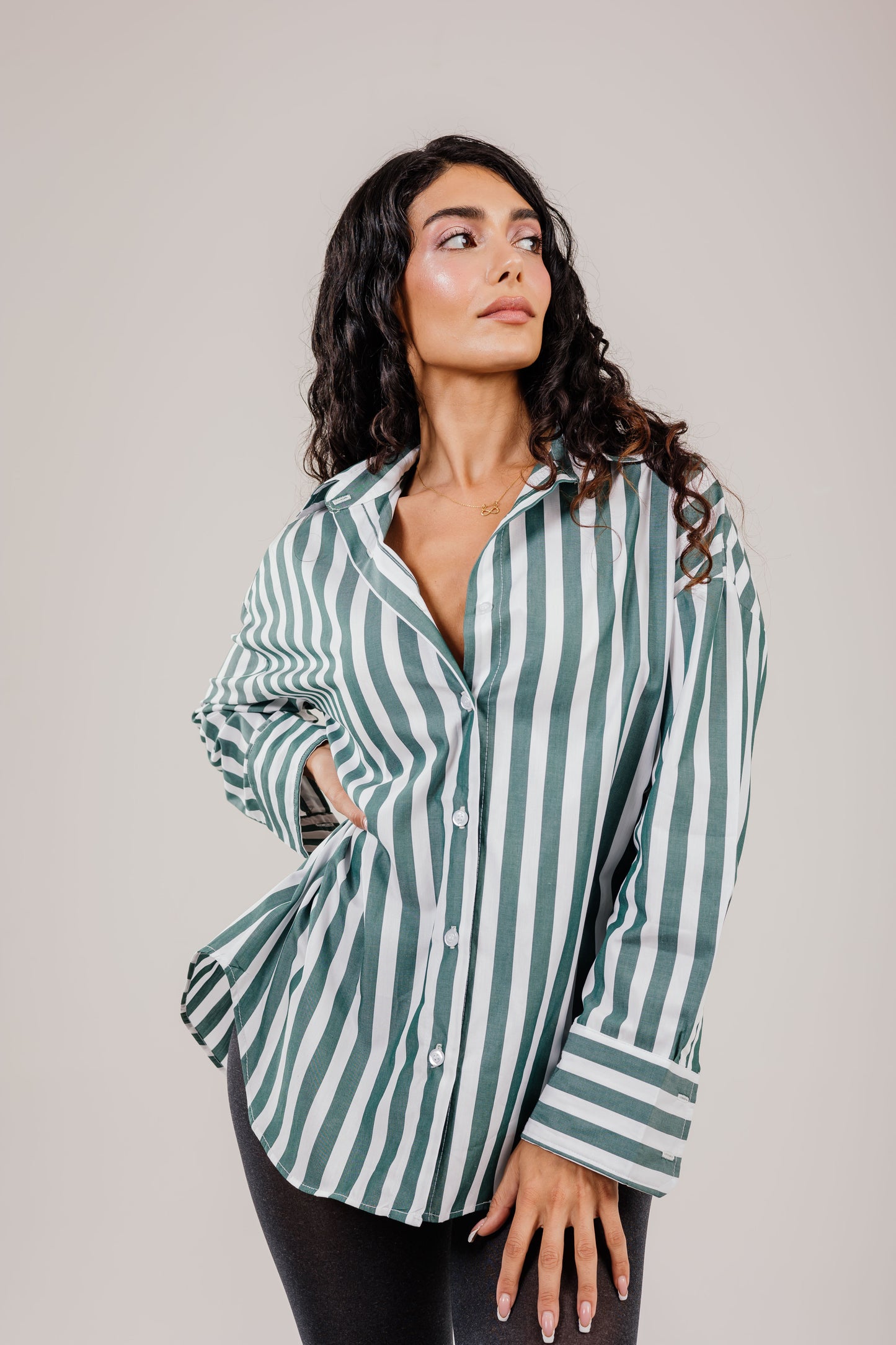 Poplin Shirt Olive Wide Stripe