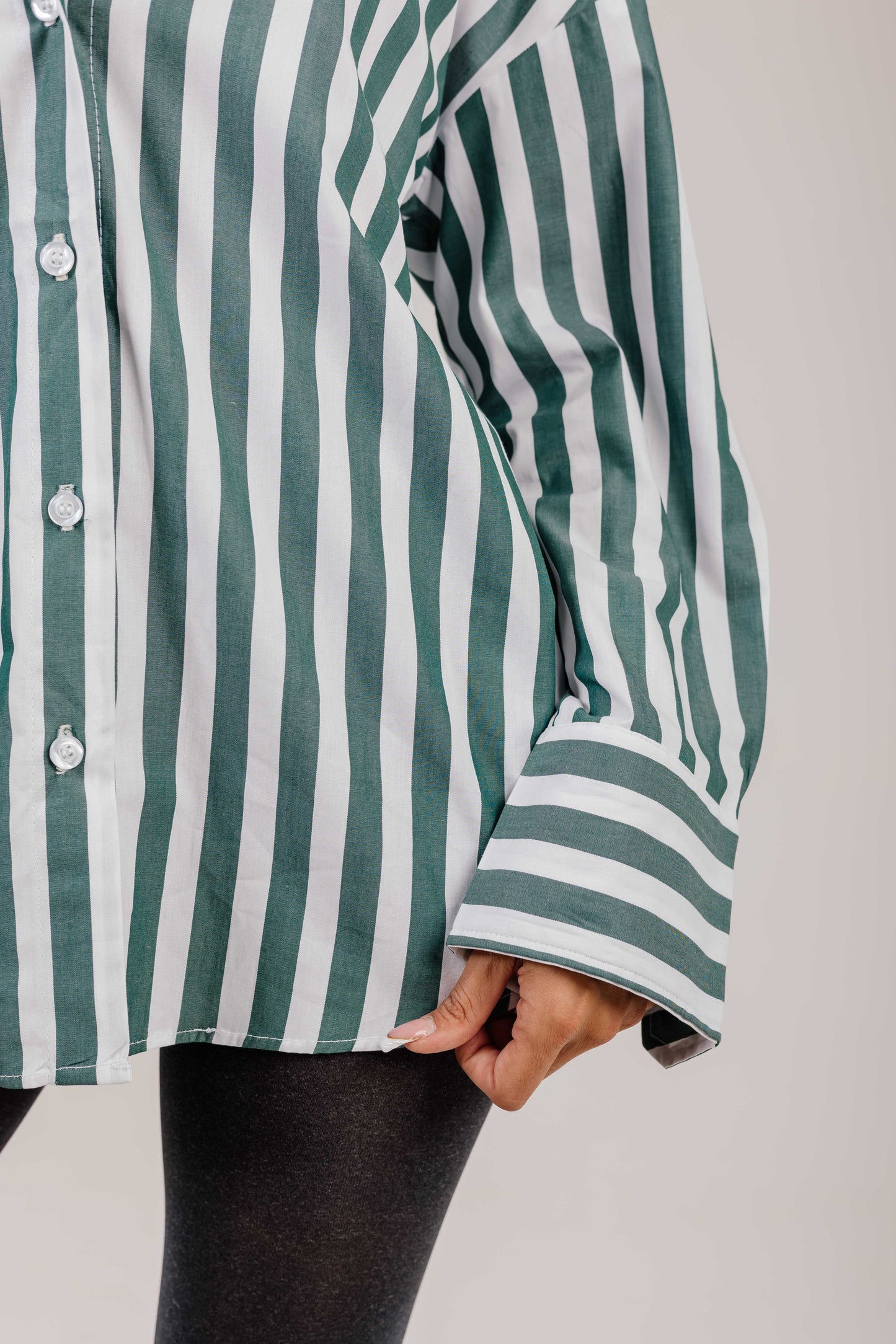Poplin Shirt Olive Wide Stripe