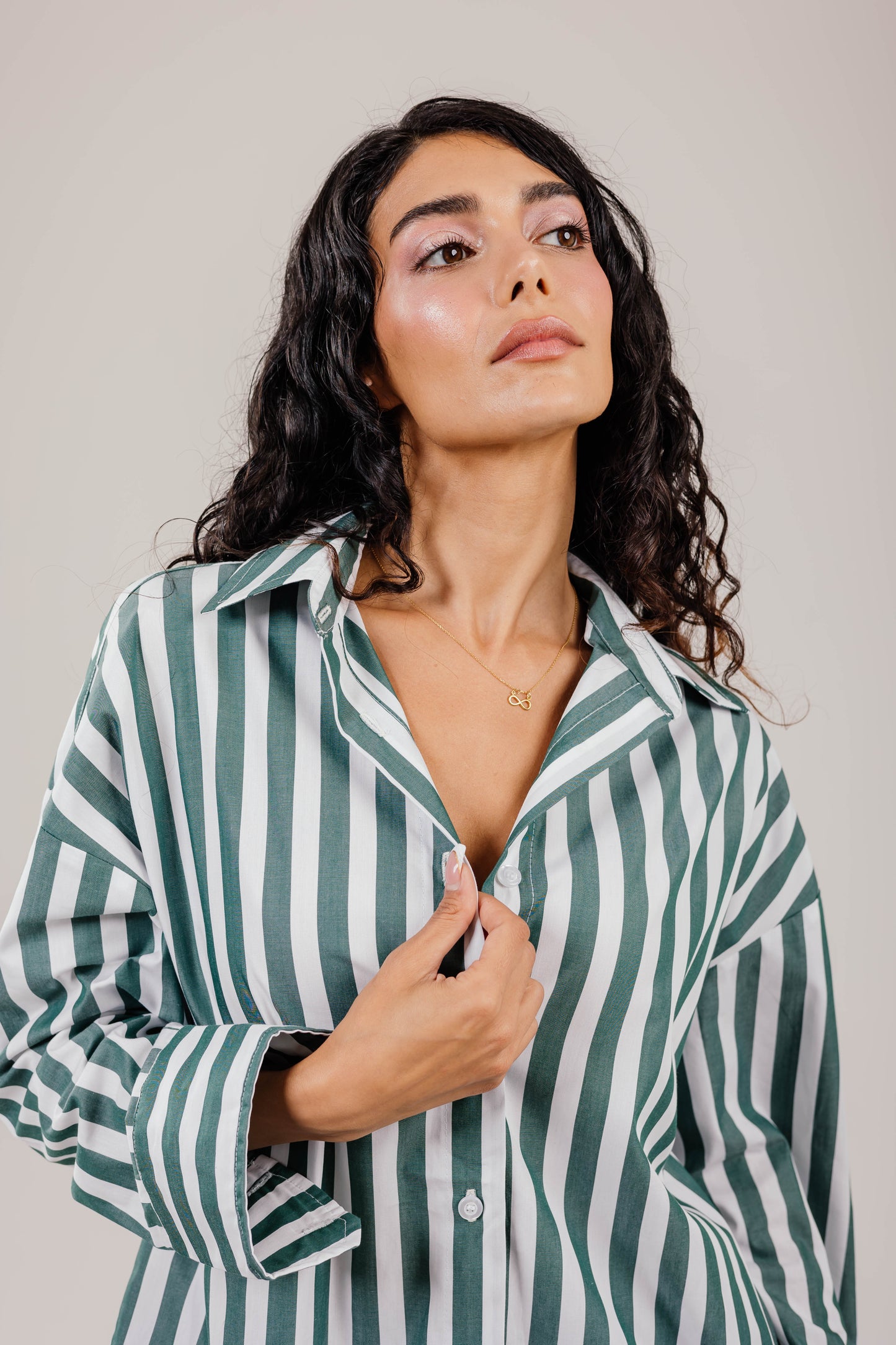 Poplin Shirt Olive Wide Stripe