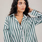 Poplin Shirt Olive Wide Stripe