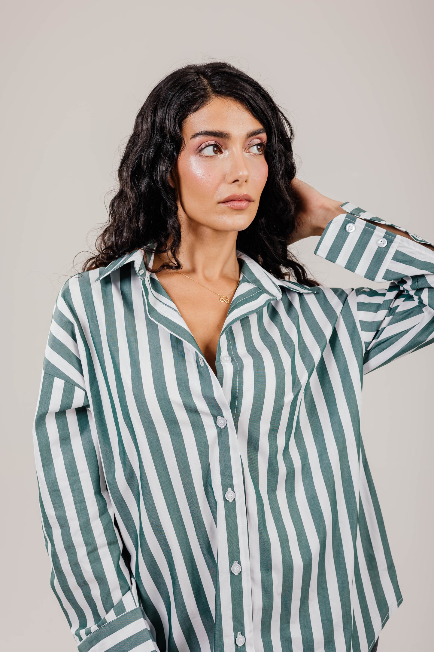 Poplin Shirt Olive Wide Stripe