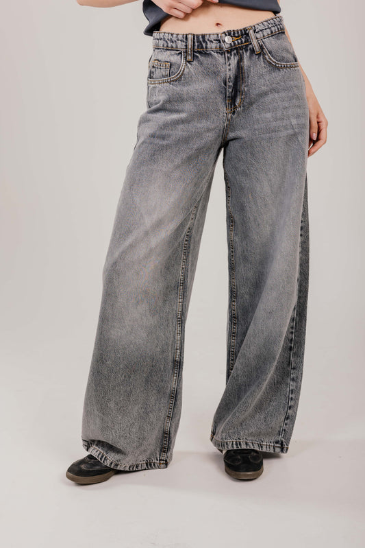 Wide-Leg Denim Grey