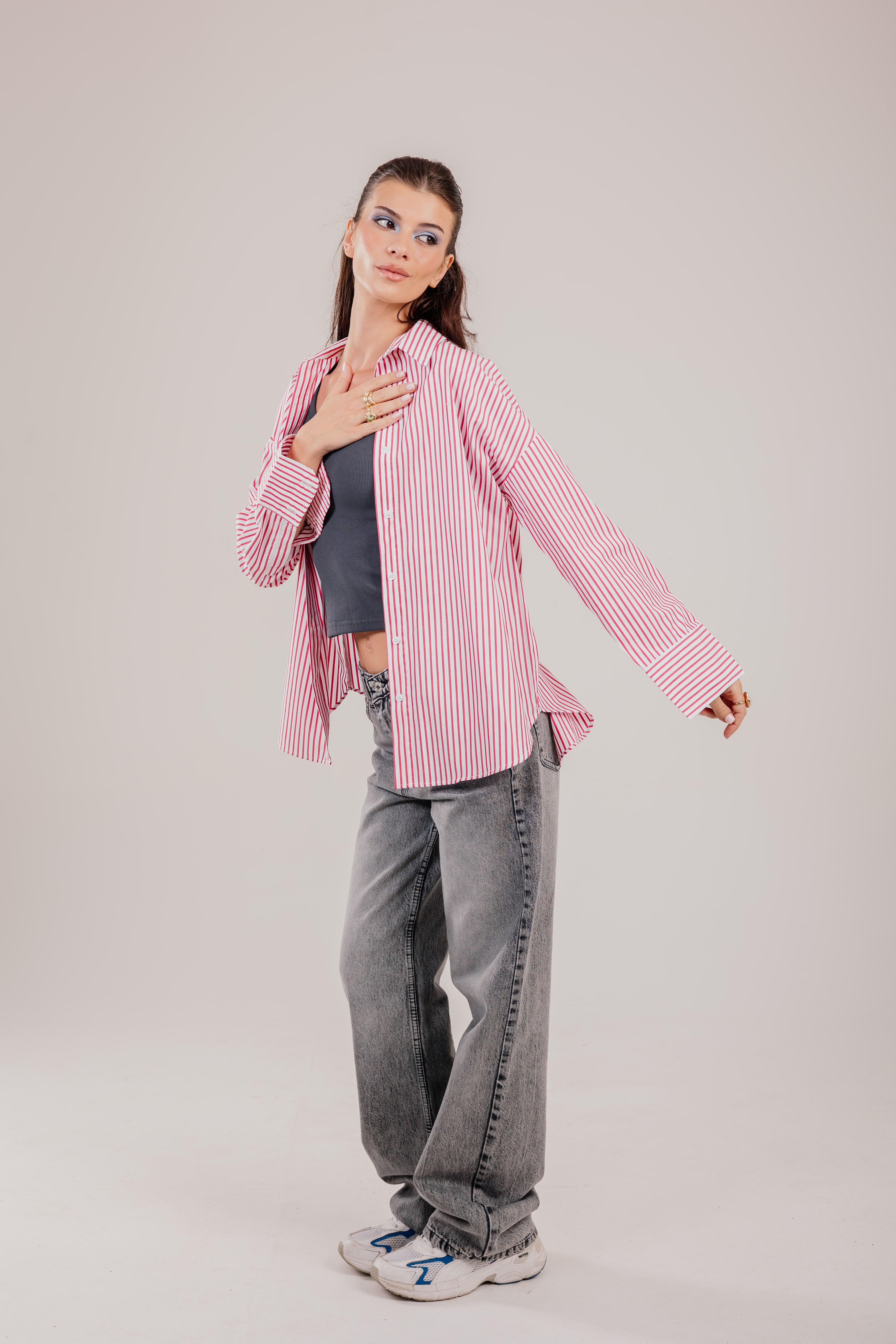 poplin white shirt red stripe