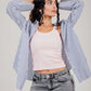 Poplin White Shirt Navy Stripe