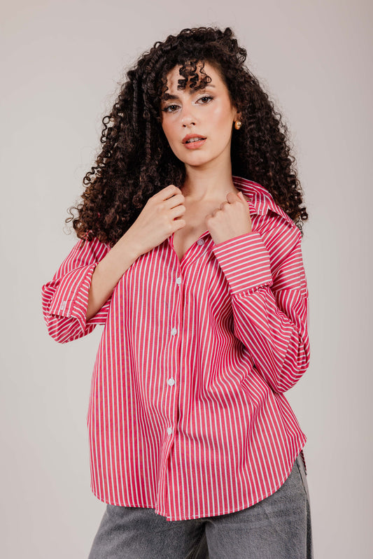 Poplin Red Shirt White Stripe