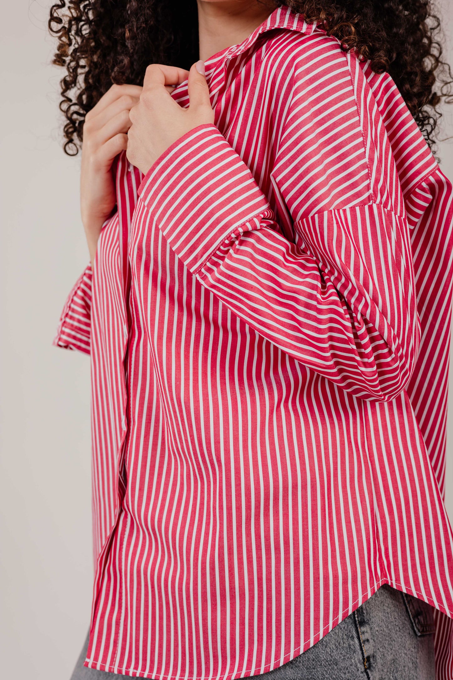 Poplin Red Shirt White Stripe