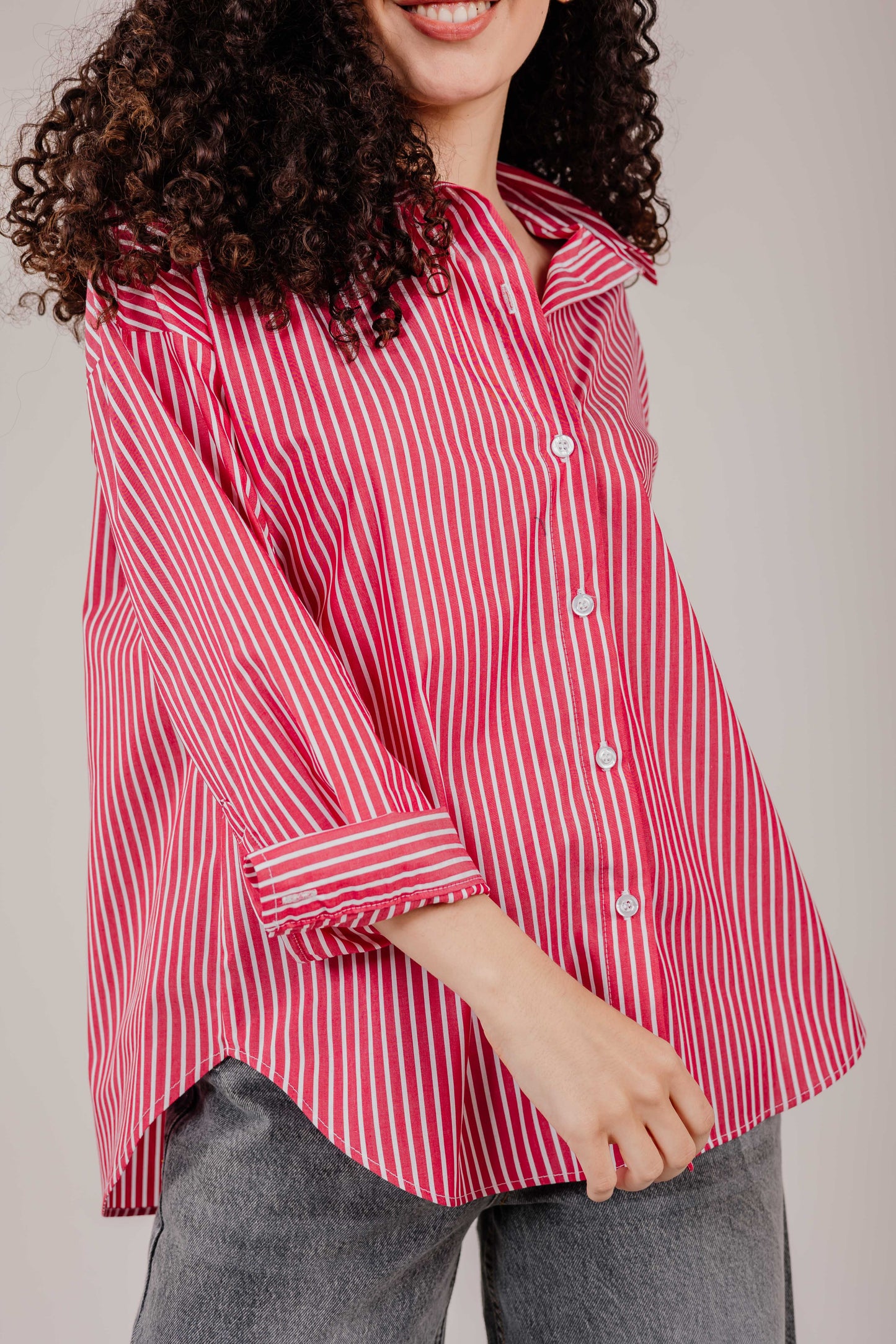 Poplin Red Shirt White Stripe