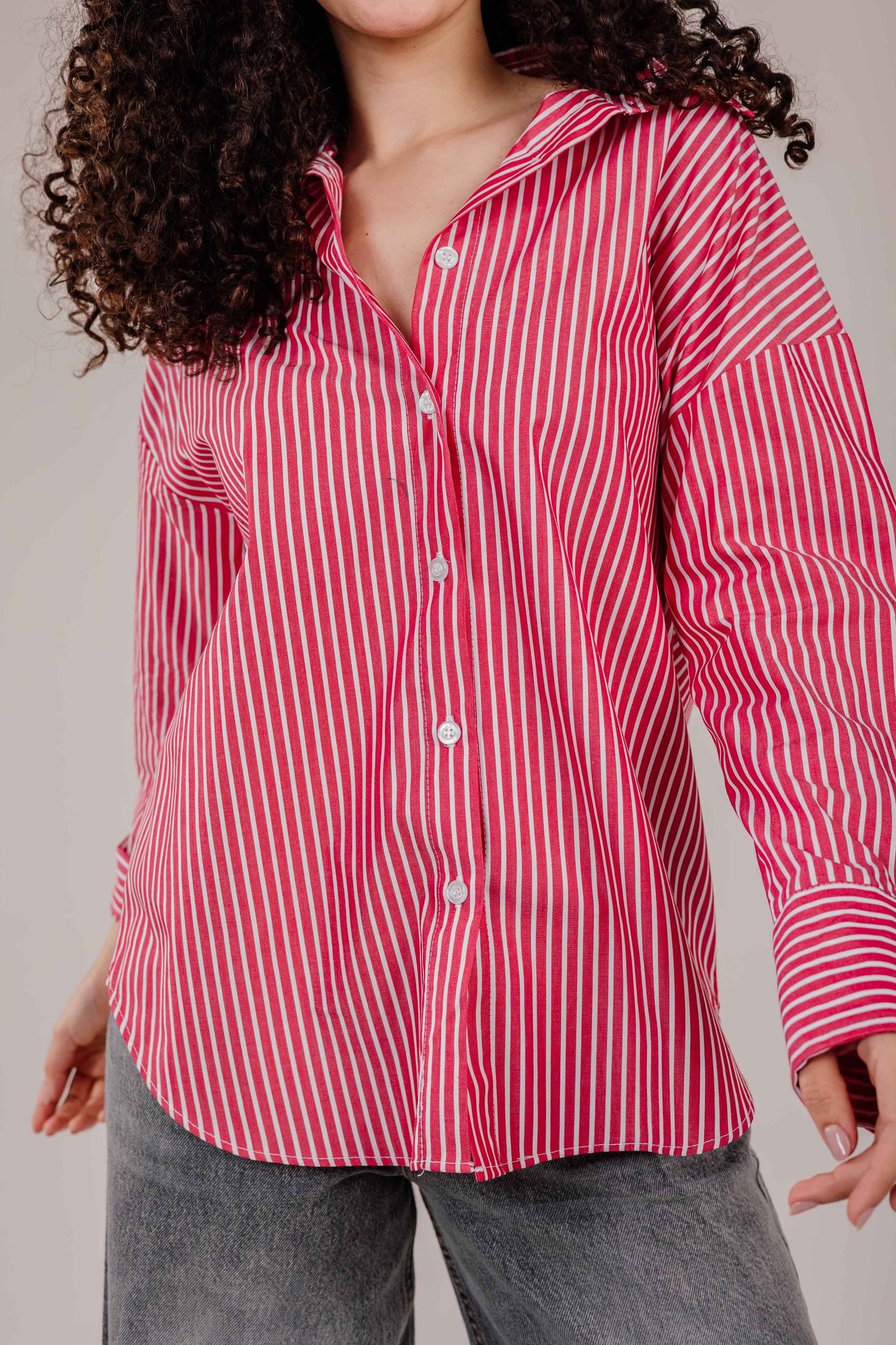 Poplin Red Shirt White Stripe