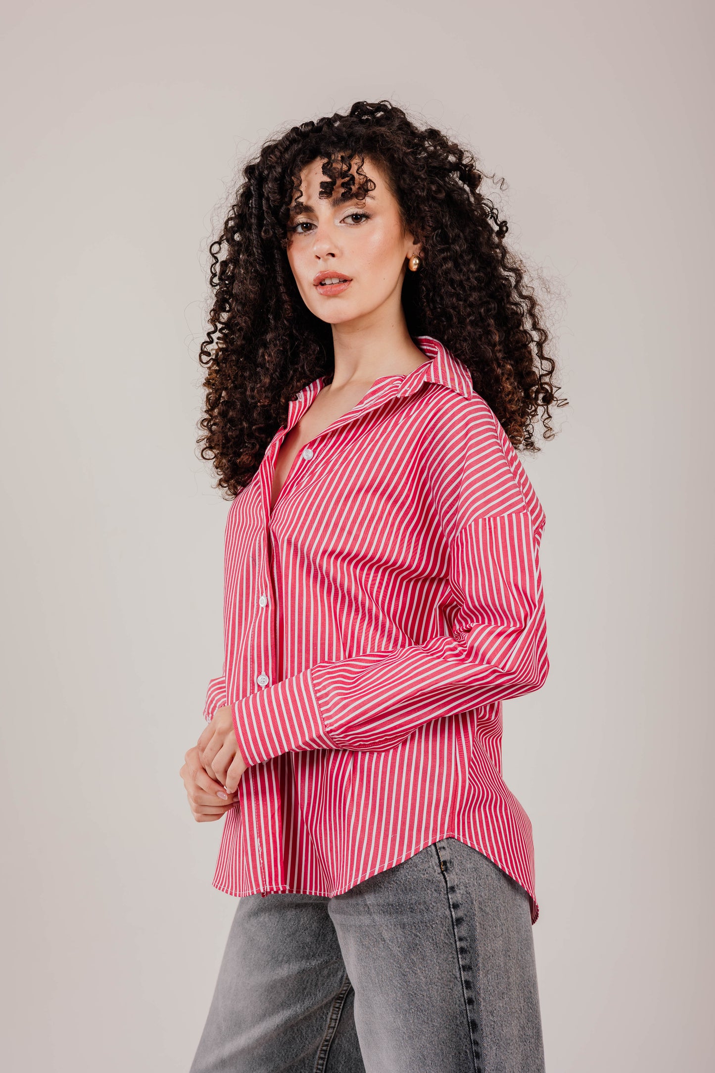 Poplin Red Shirt White Stripe