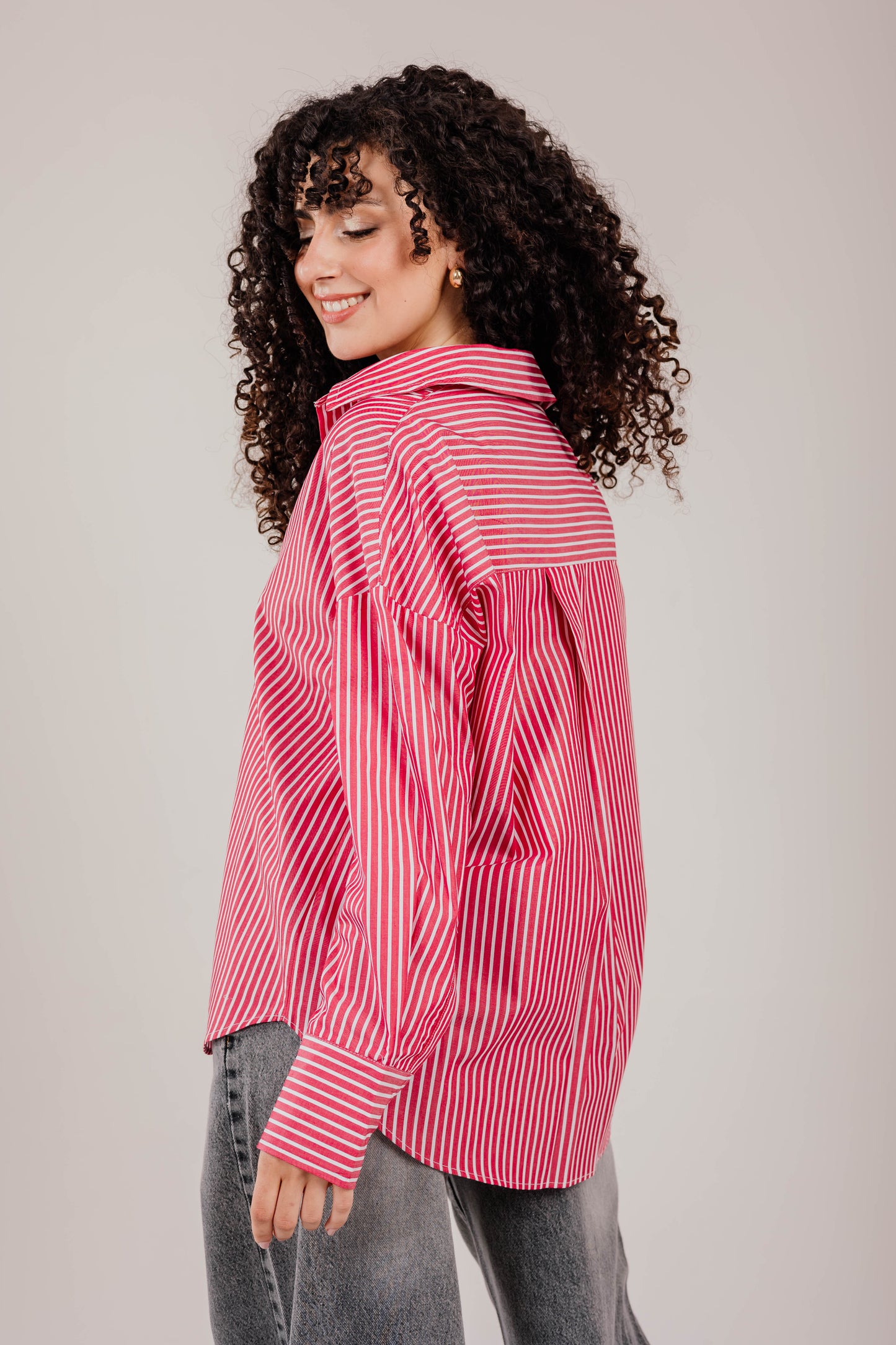 Poplin Red Shirt White Stripe