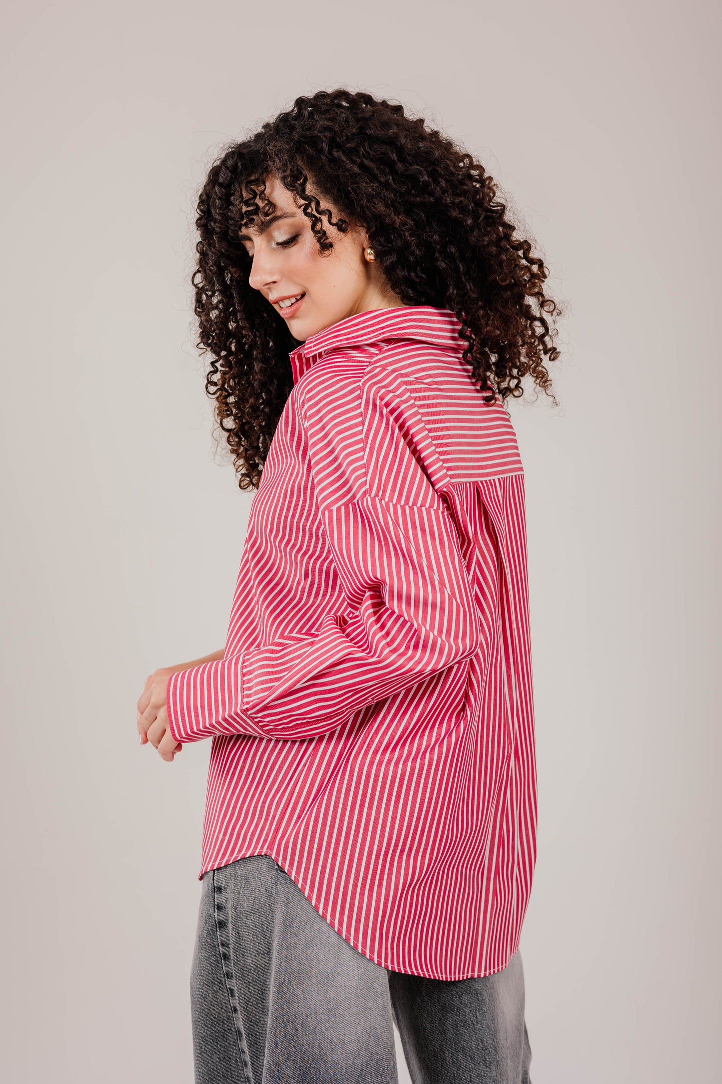 Poplin Red Shirt White Stripe