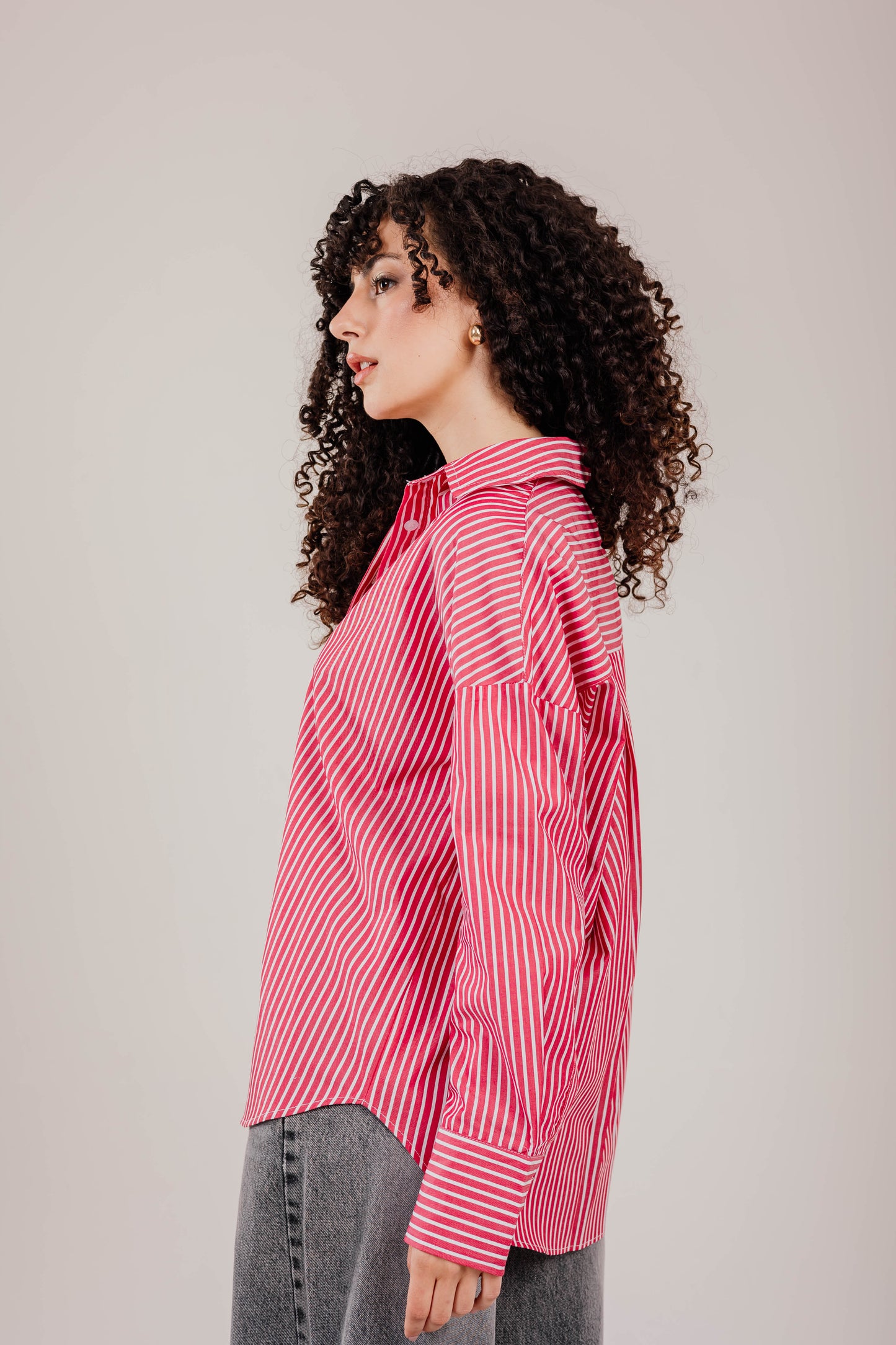 Poplin Red Shirt White Stripe