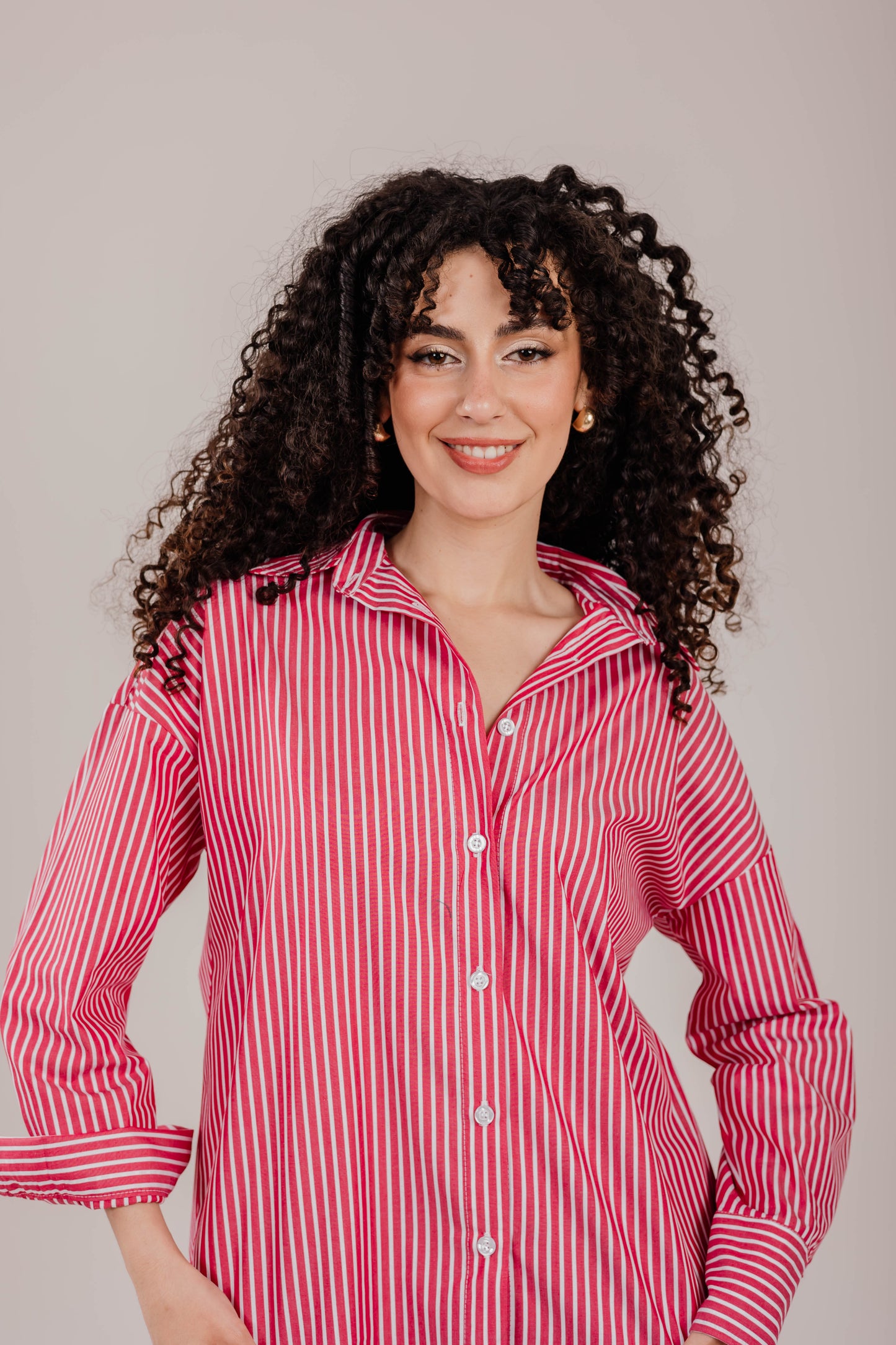 Poplin Red Shirt White Stripe