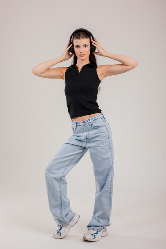 Ribbed Polo Sleeveless