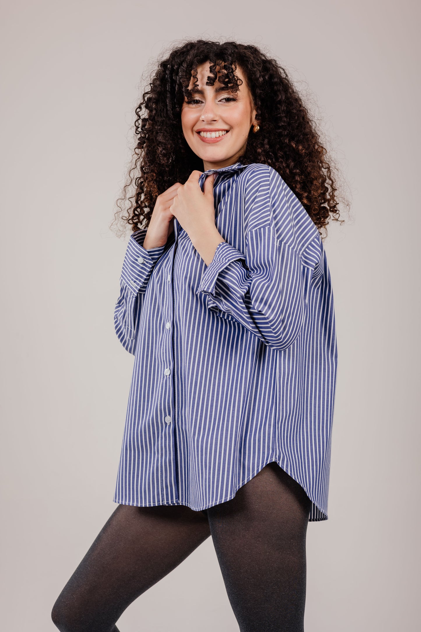 Poplin Navy Shirt White Stripe