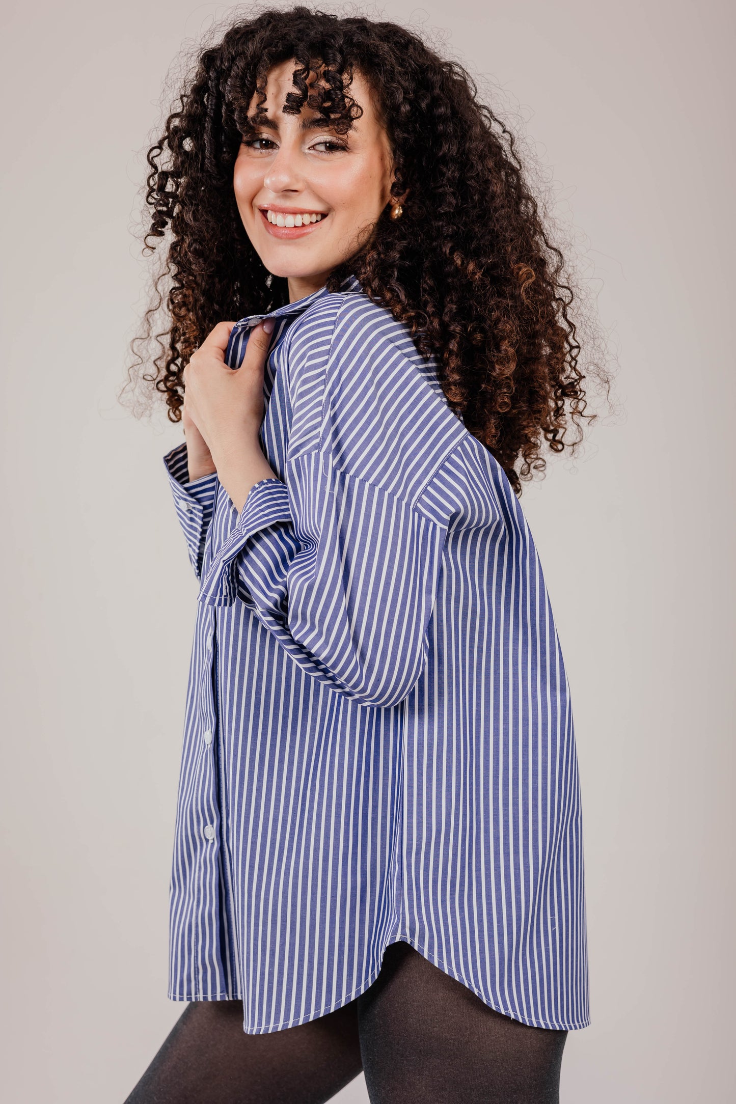 Poplin Navy Shirt White Stripe