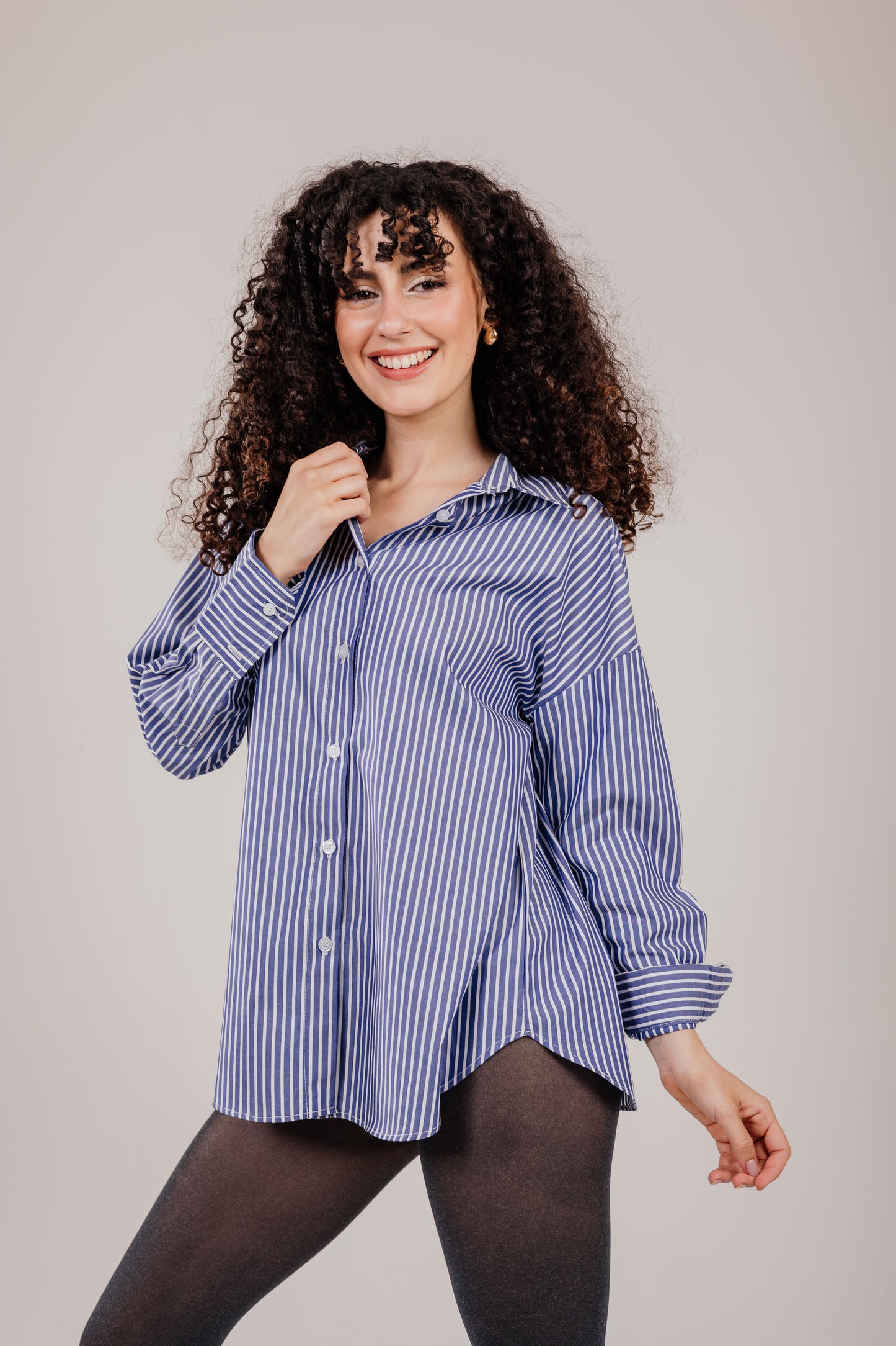 Poplin Navy Shirt White Stripe