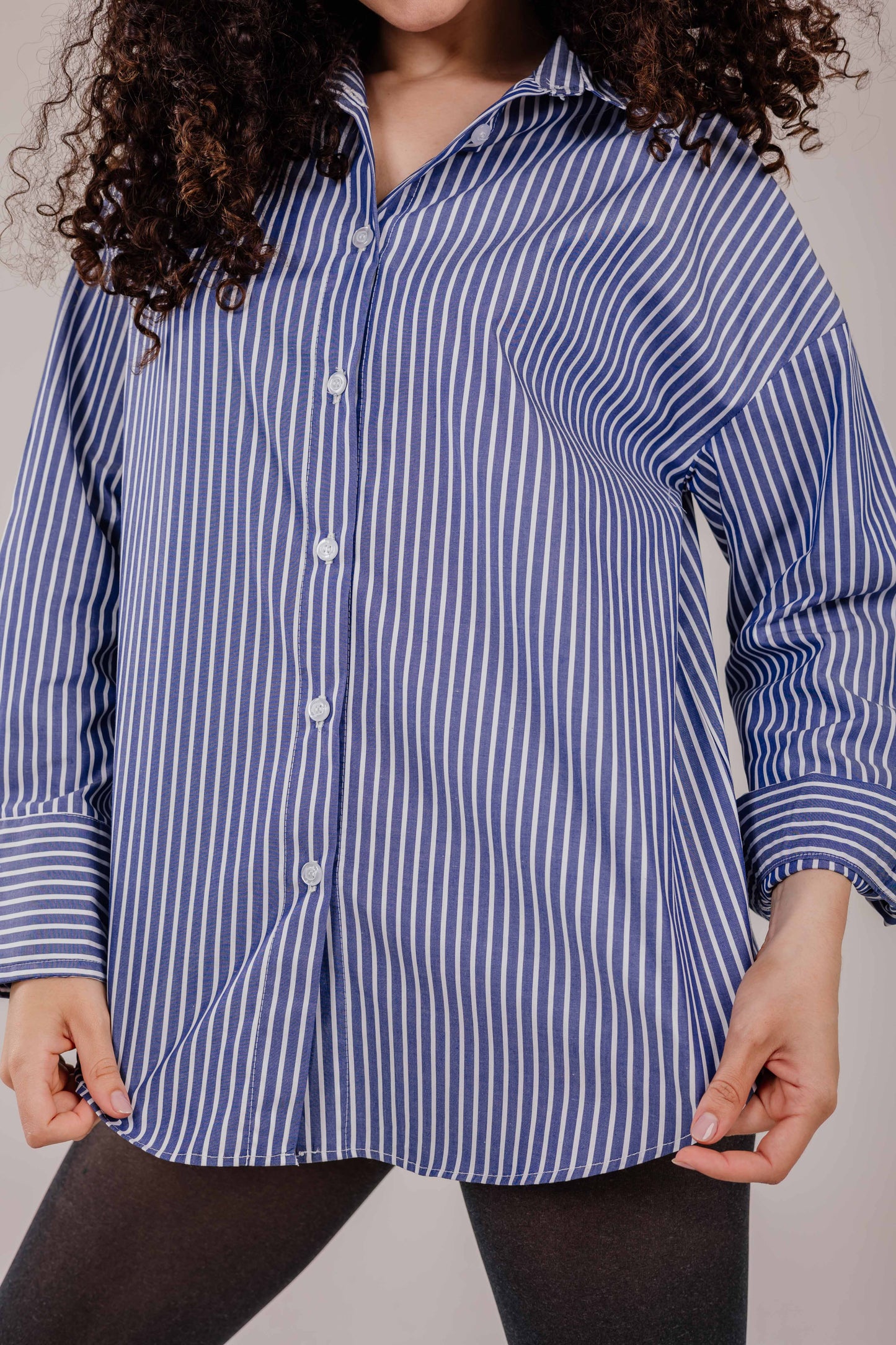 Poplin Navy Shirt White Stripe