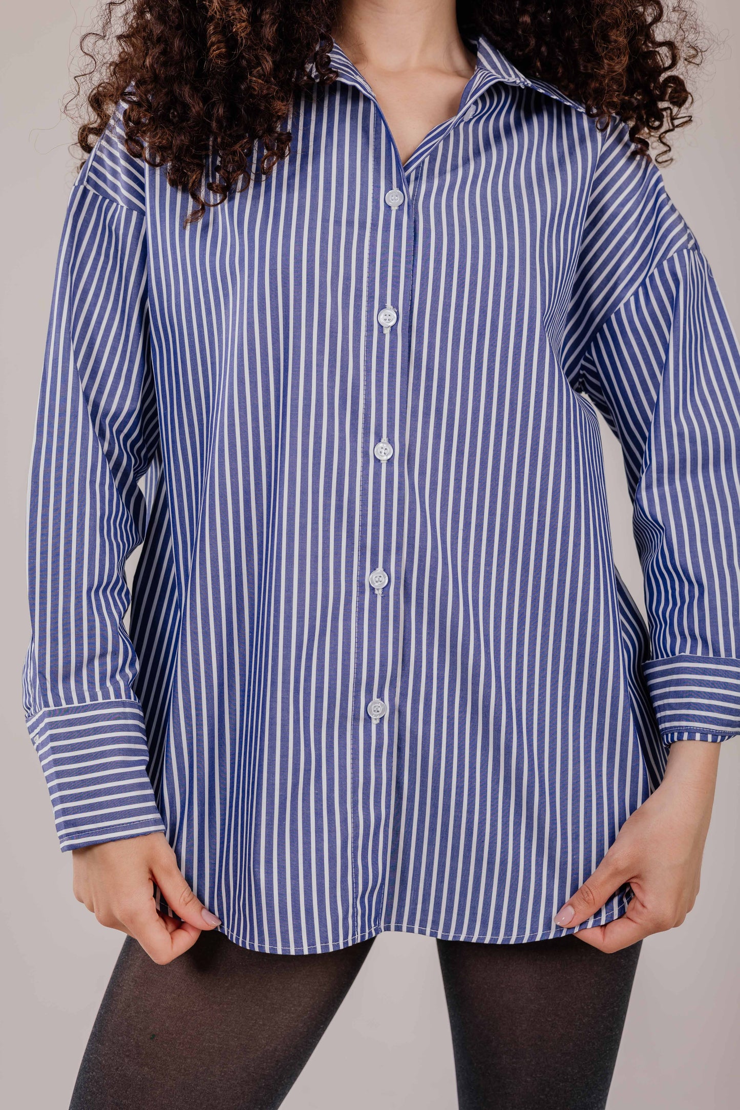 Poplin Navy Shirt White Stripe