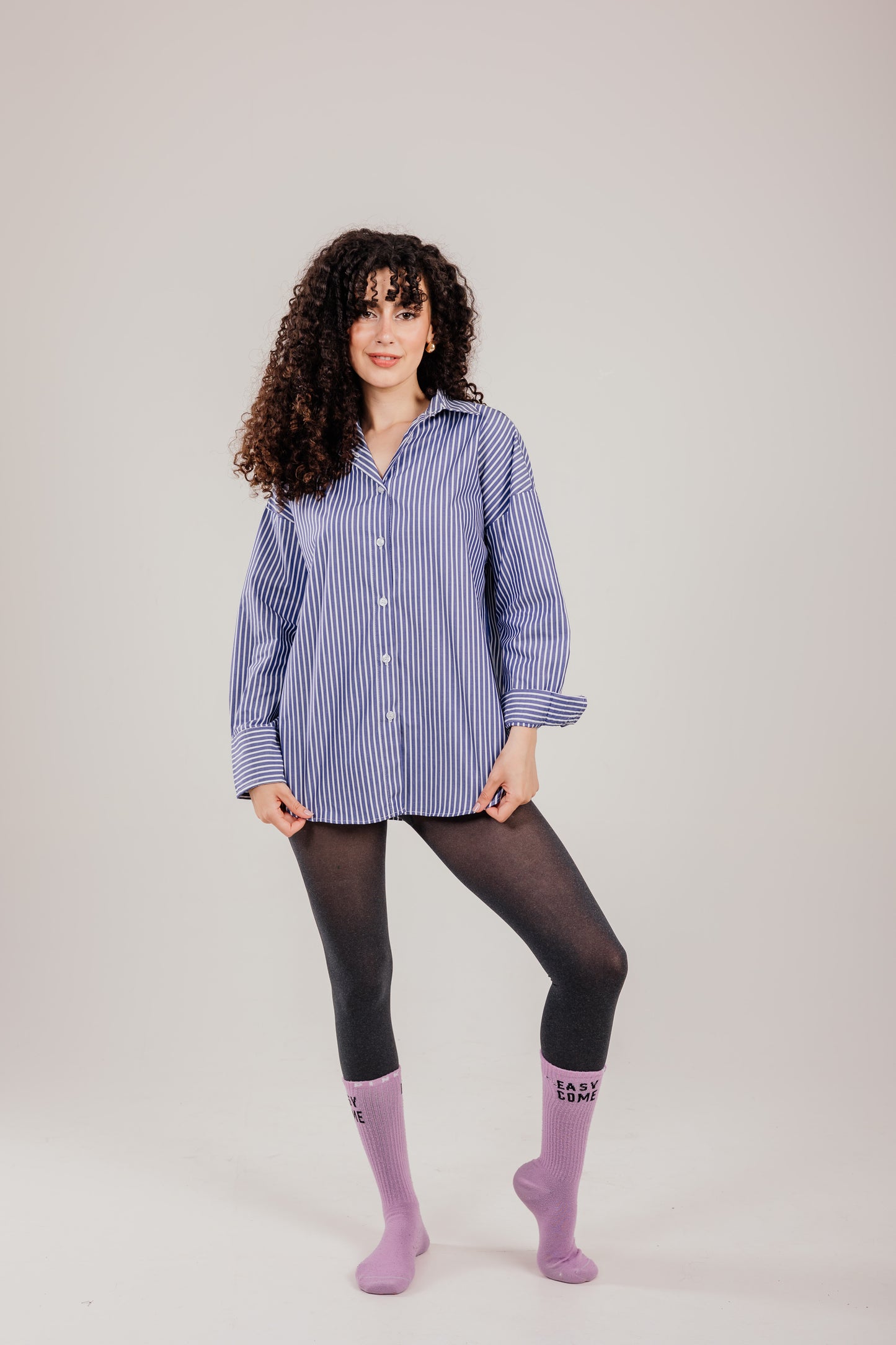 Poplin Navy Shirt White Stripe