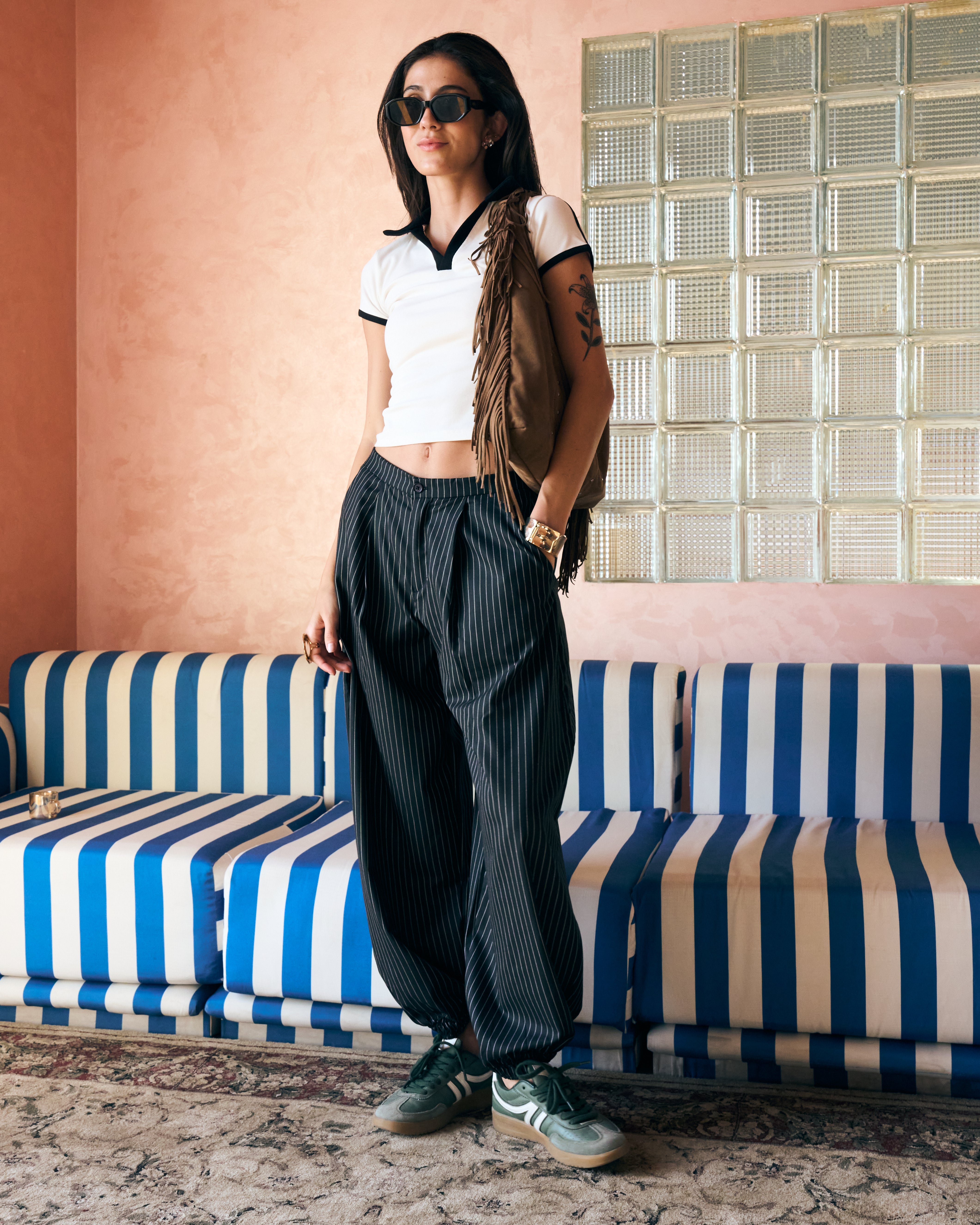Balloon Striped Trousers