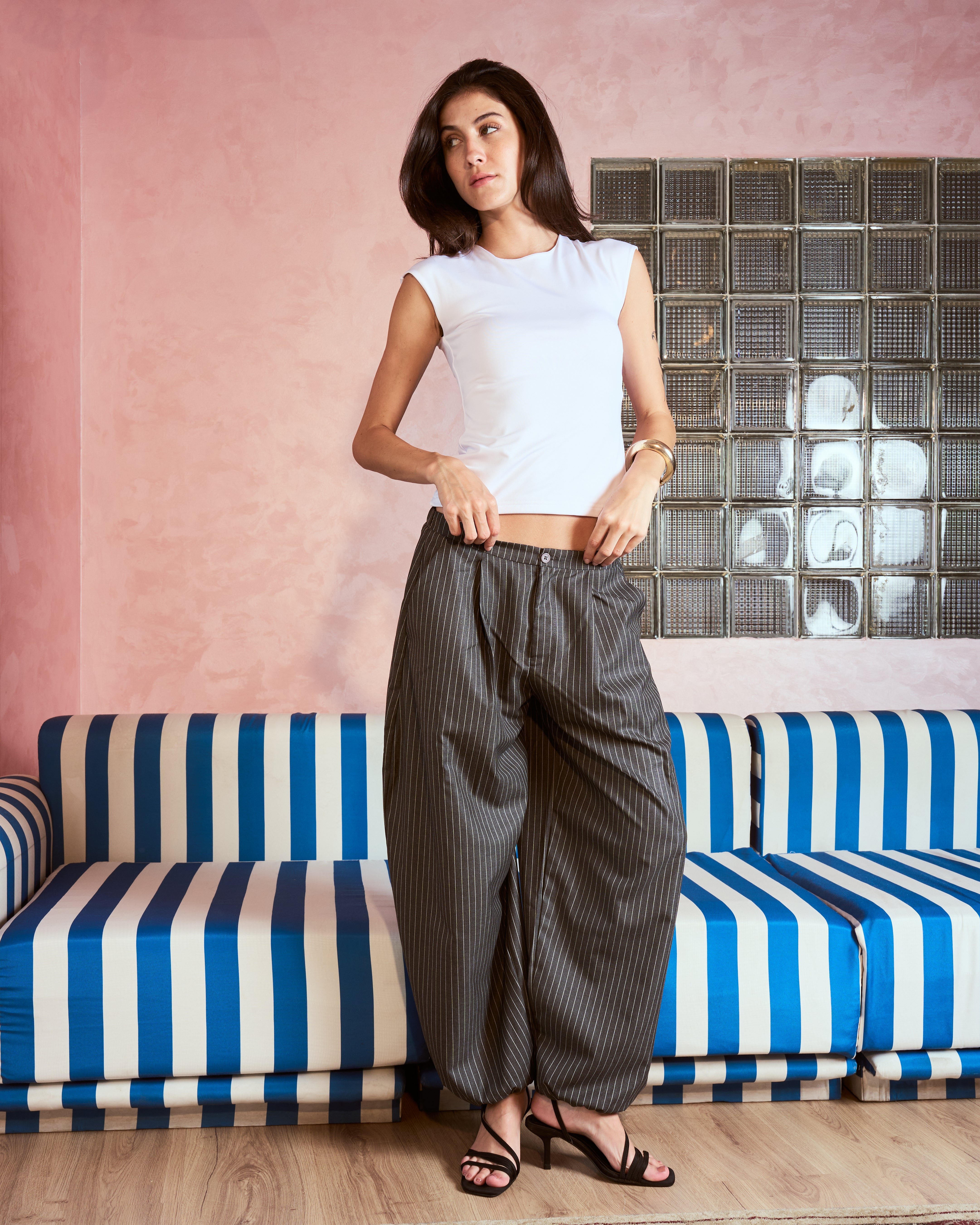 Balloon Striped Trousers