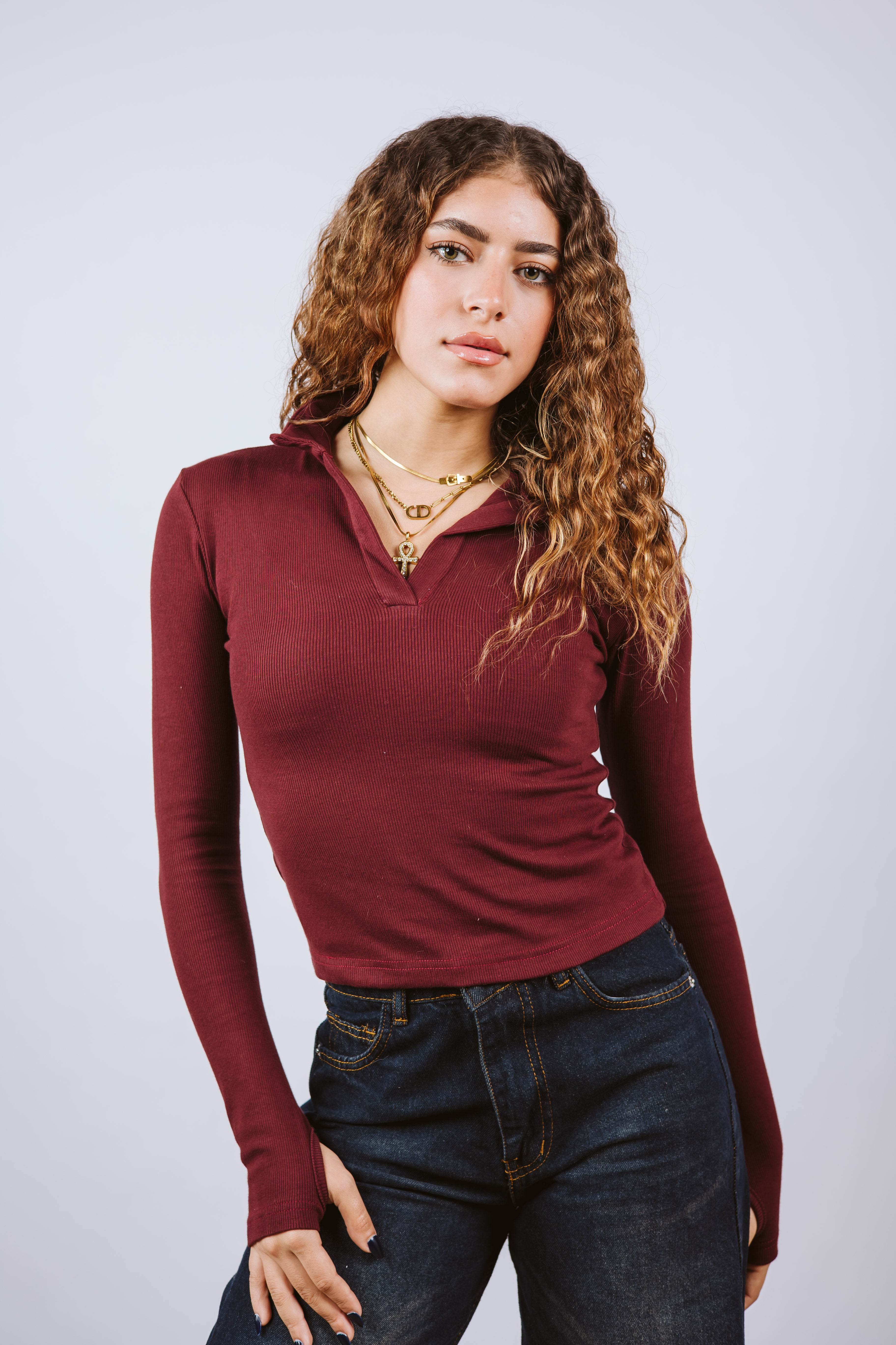 Ribbed polo long sleeve