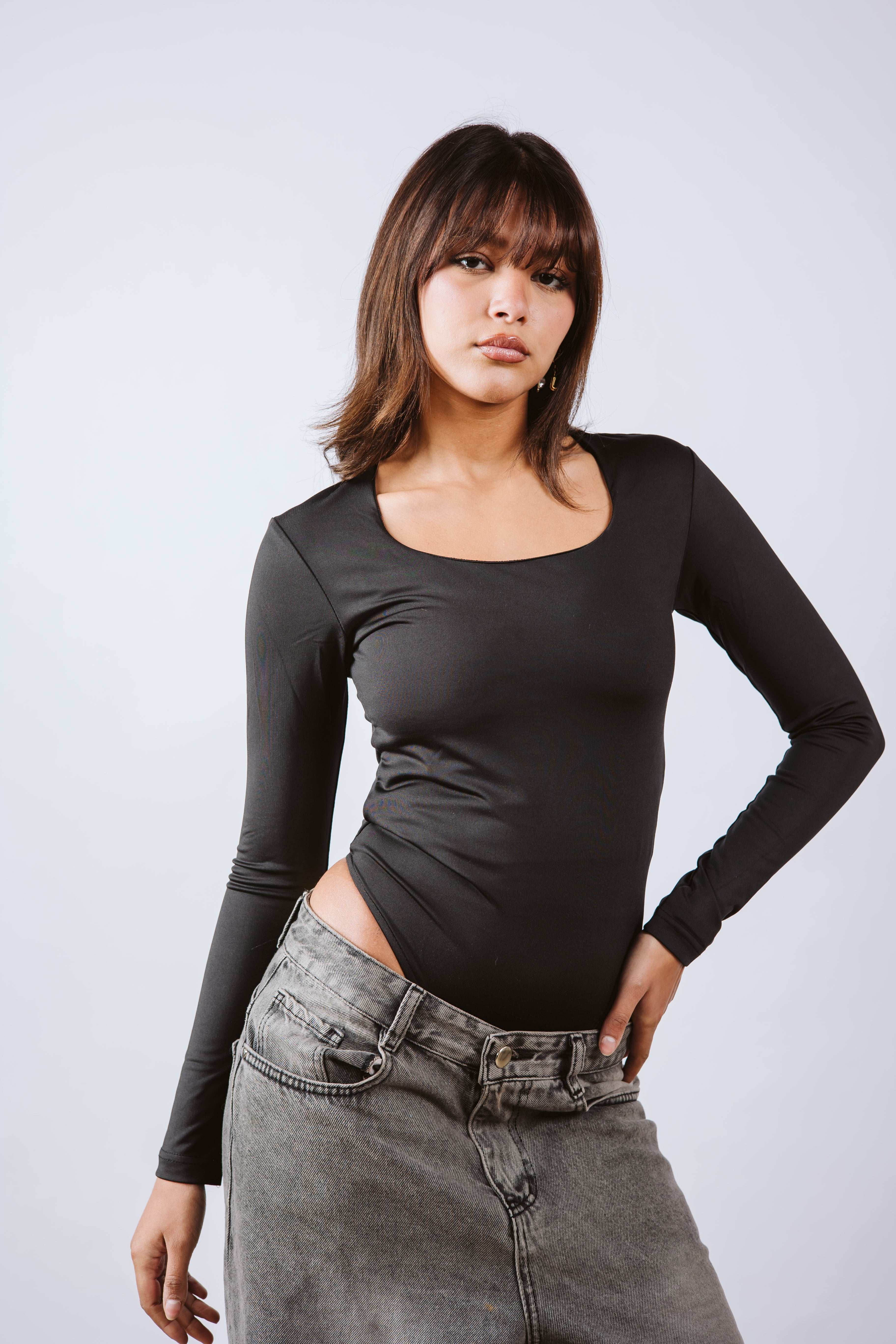Square neck long sleeve bodysuit
